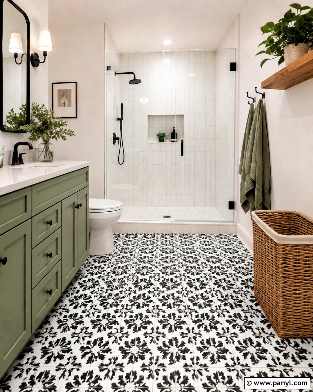 Floral Pattern Bathroom Tile - 20 black and white pattern tile bathroom ideas