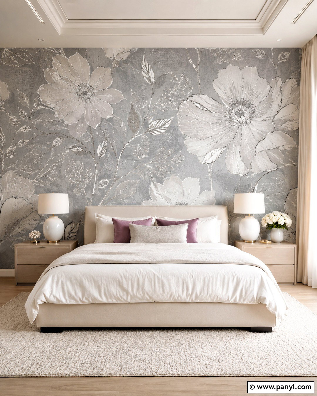 Floral Silver Shimmer Wallpaper Wall - 35 silver shimmer wall ideas