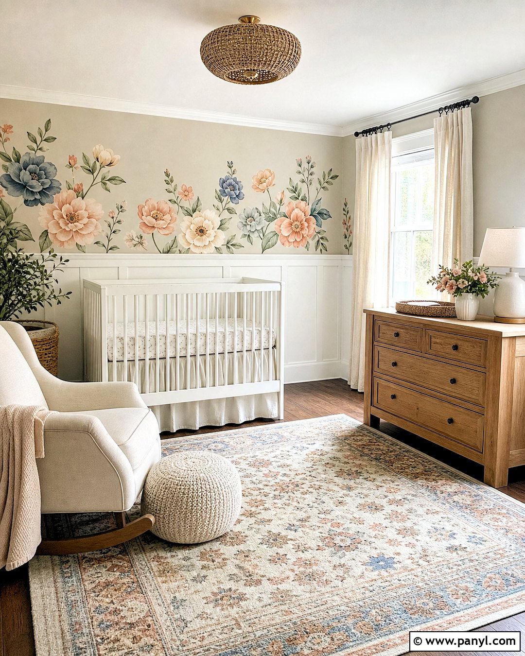 Floral Wall Decals Above Wainscoting - 20 floral wall decals