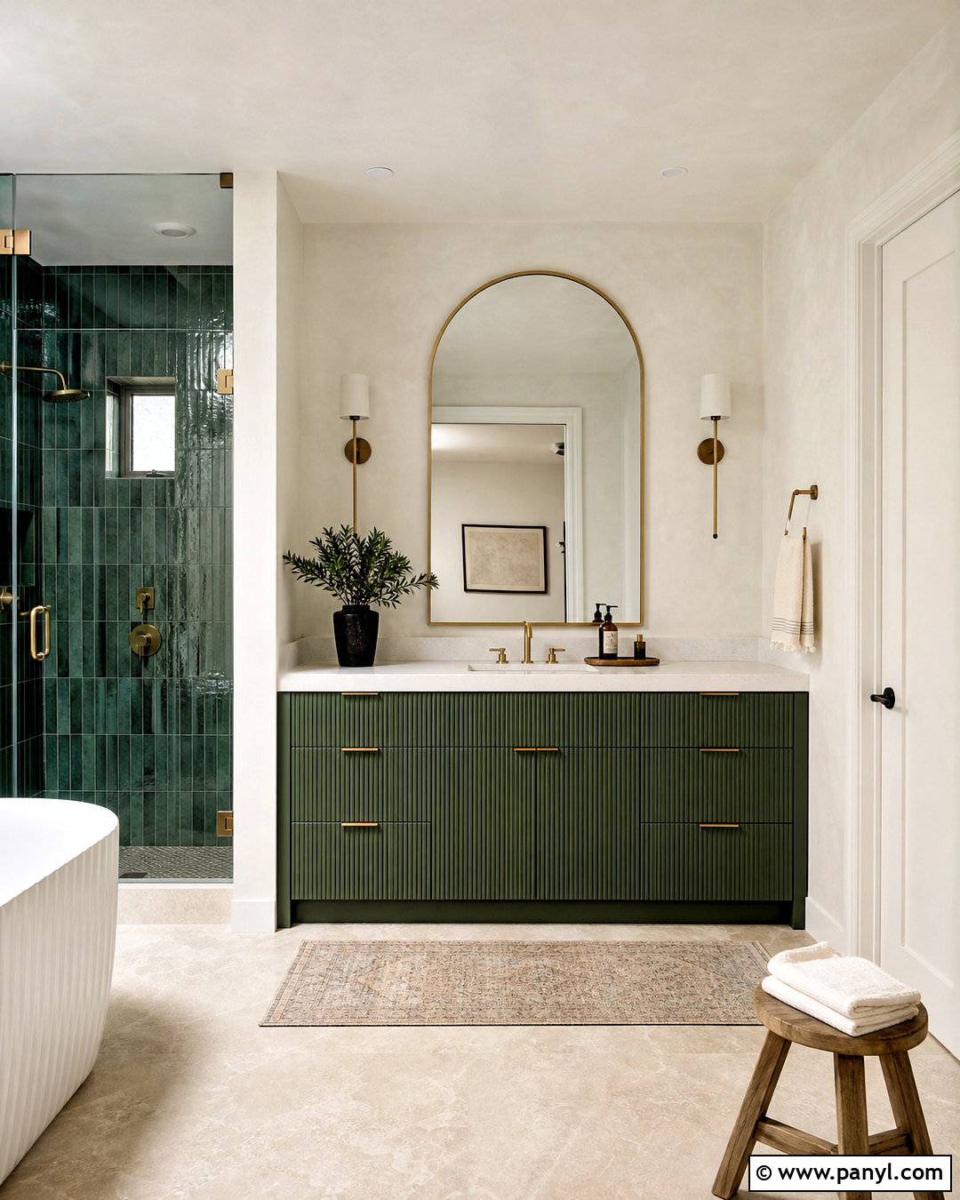 Fluted Emerald Green Vanity Bathroom - 20 emerald green and gold bathroom ideas
