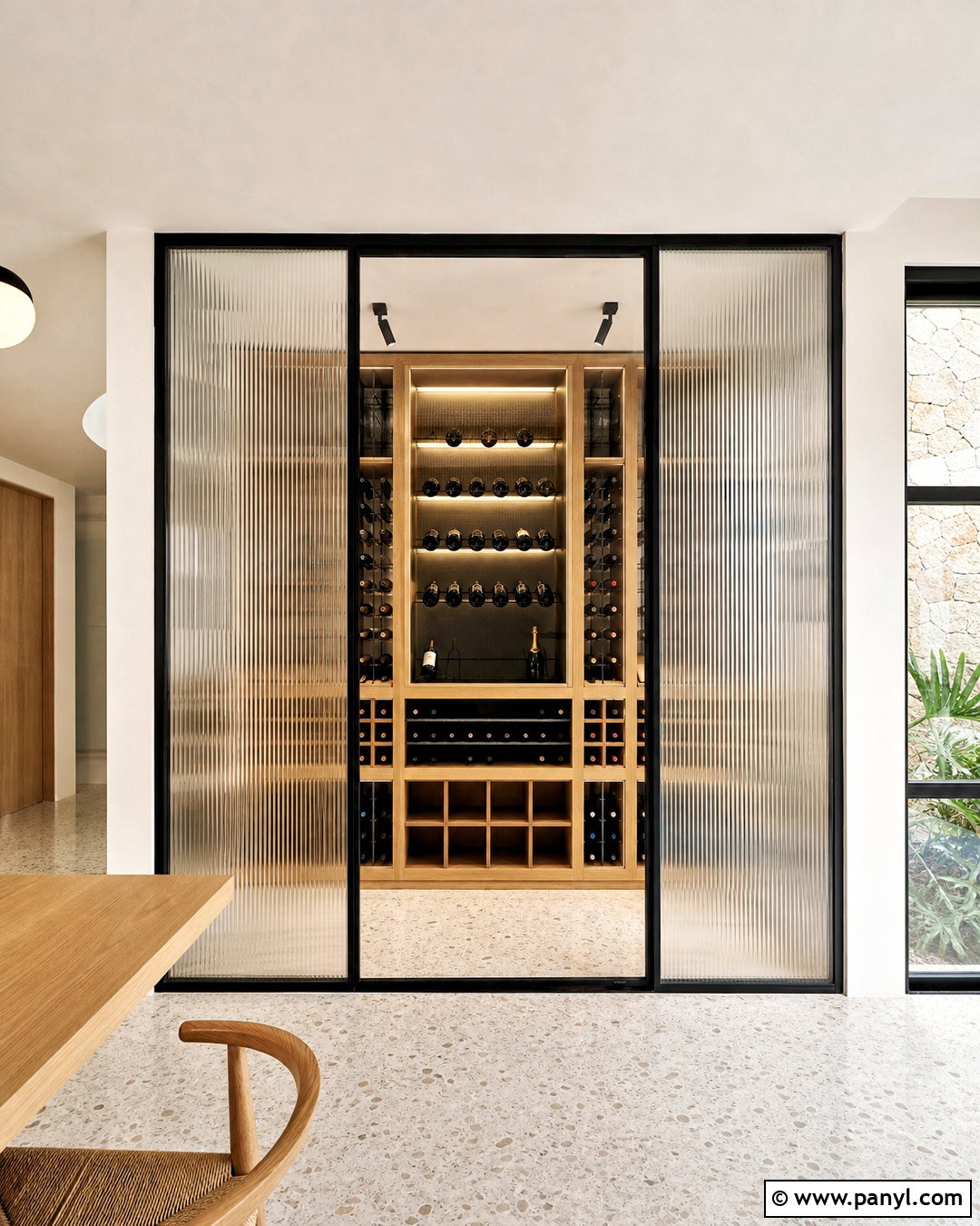 Fluted Glass Wine Cellar Wall - 20 small glass wine cellar wall ideas