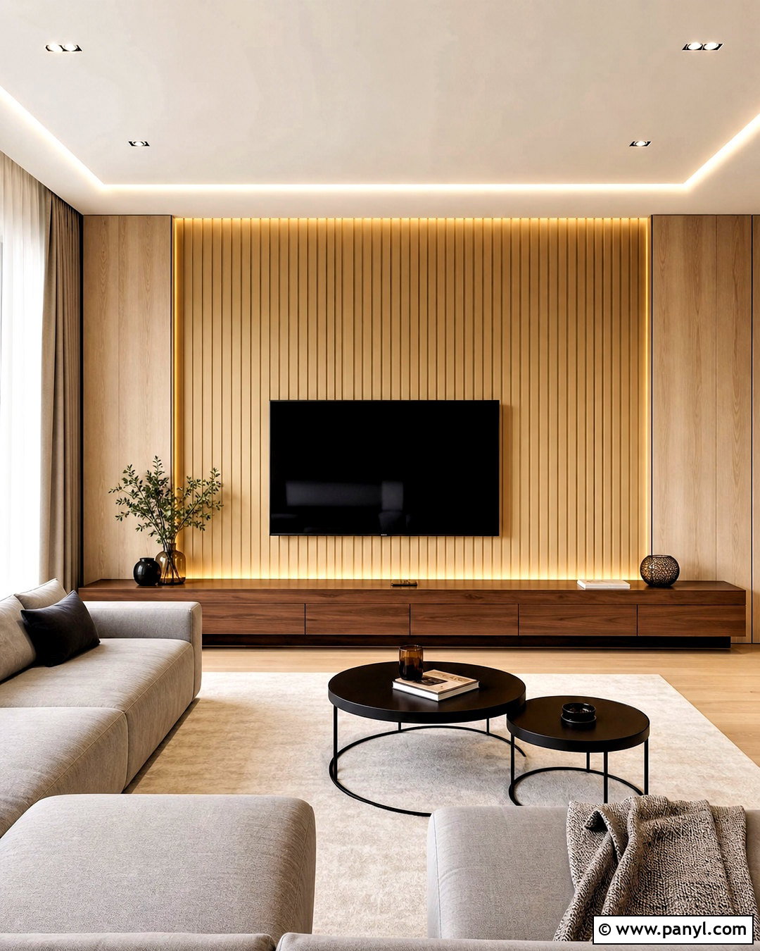 Fluted Gold TV Feature Wall - 20 gold feature wall ideas