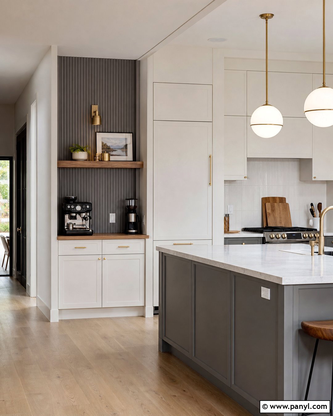 Fluted Gray Accent Wall With White Cabinets - 20 Modern Kitchen With Gray Accent Wall Ideas