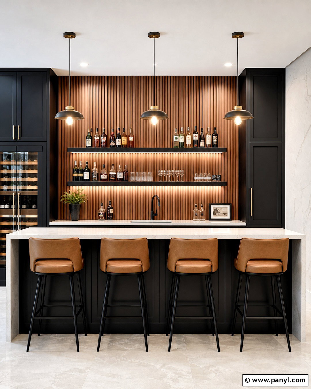 Fluted Panel Basement Bar Accent Wall - 20 basement accent wall ideas