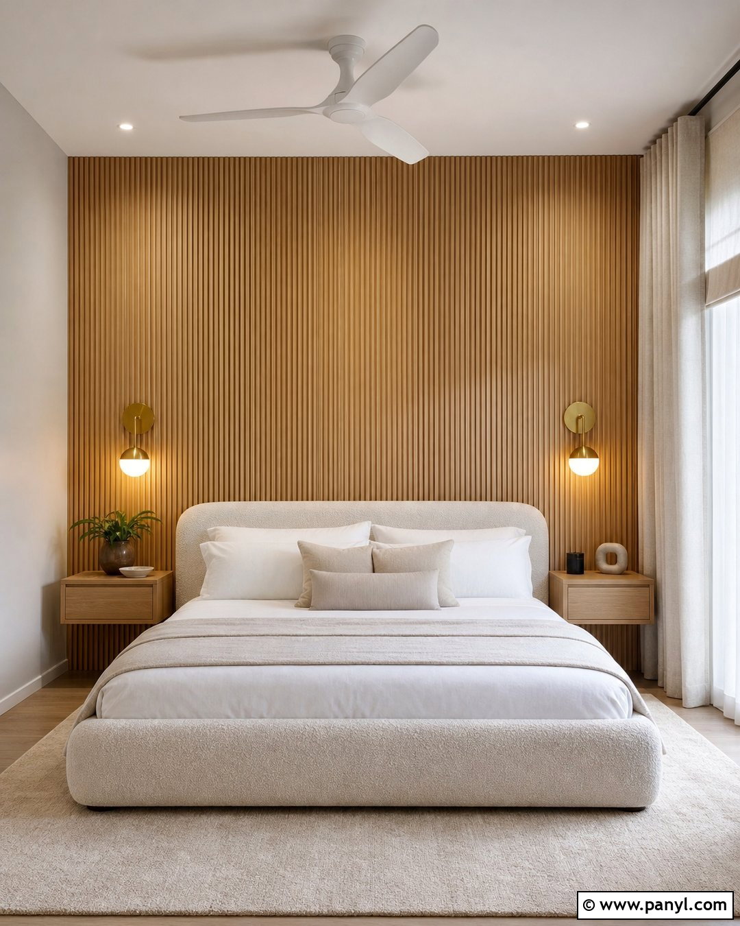 Fluted Panel Contrast Wall Bedroom - 30 Contrast Wall Ideas