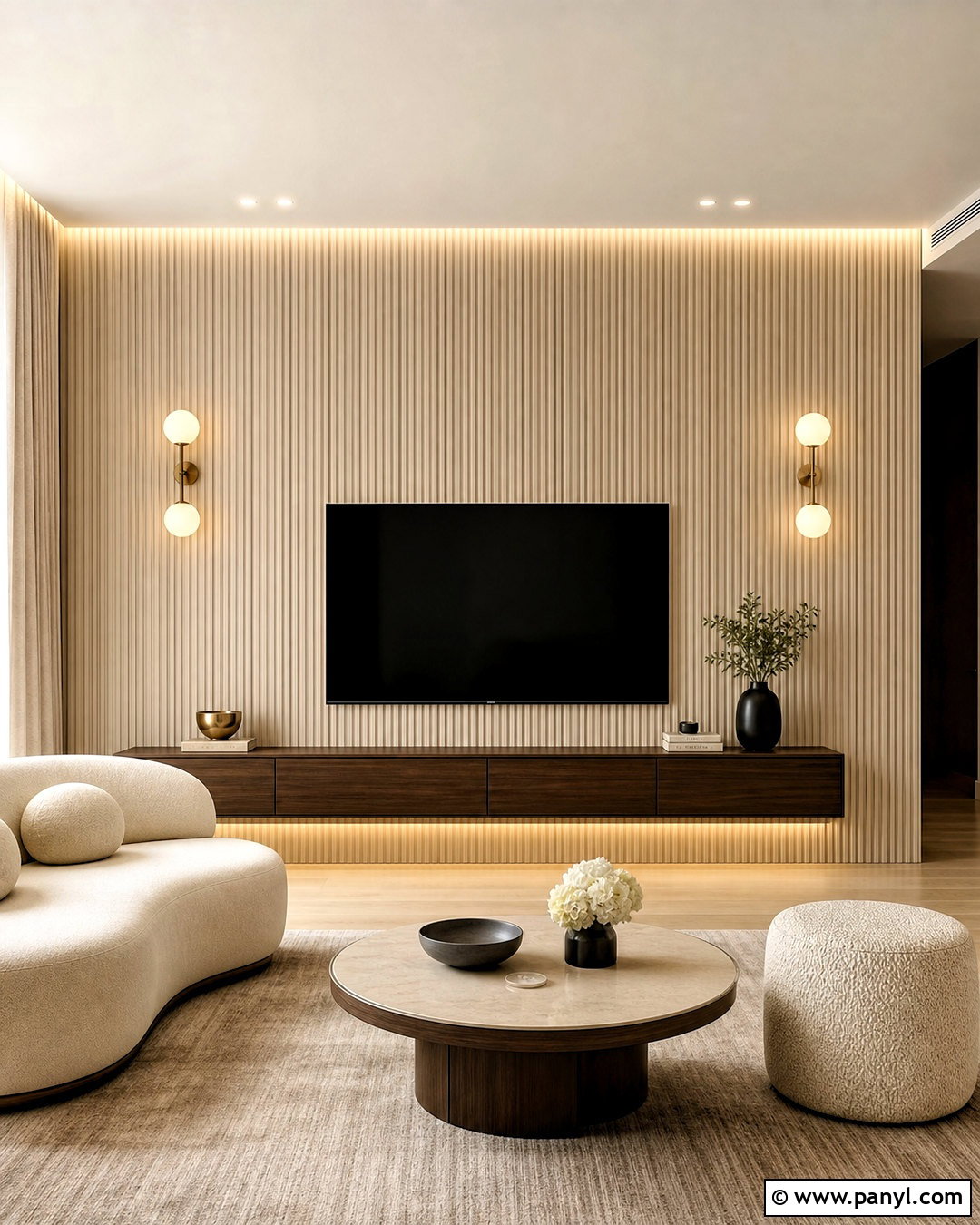 Fluted Panel TV Accent Wall - 20 behind tv accent wall ideas