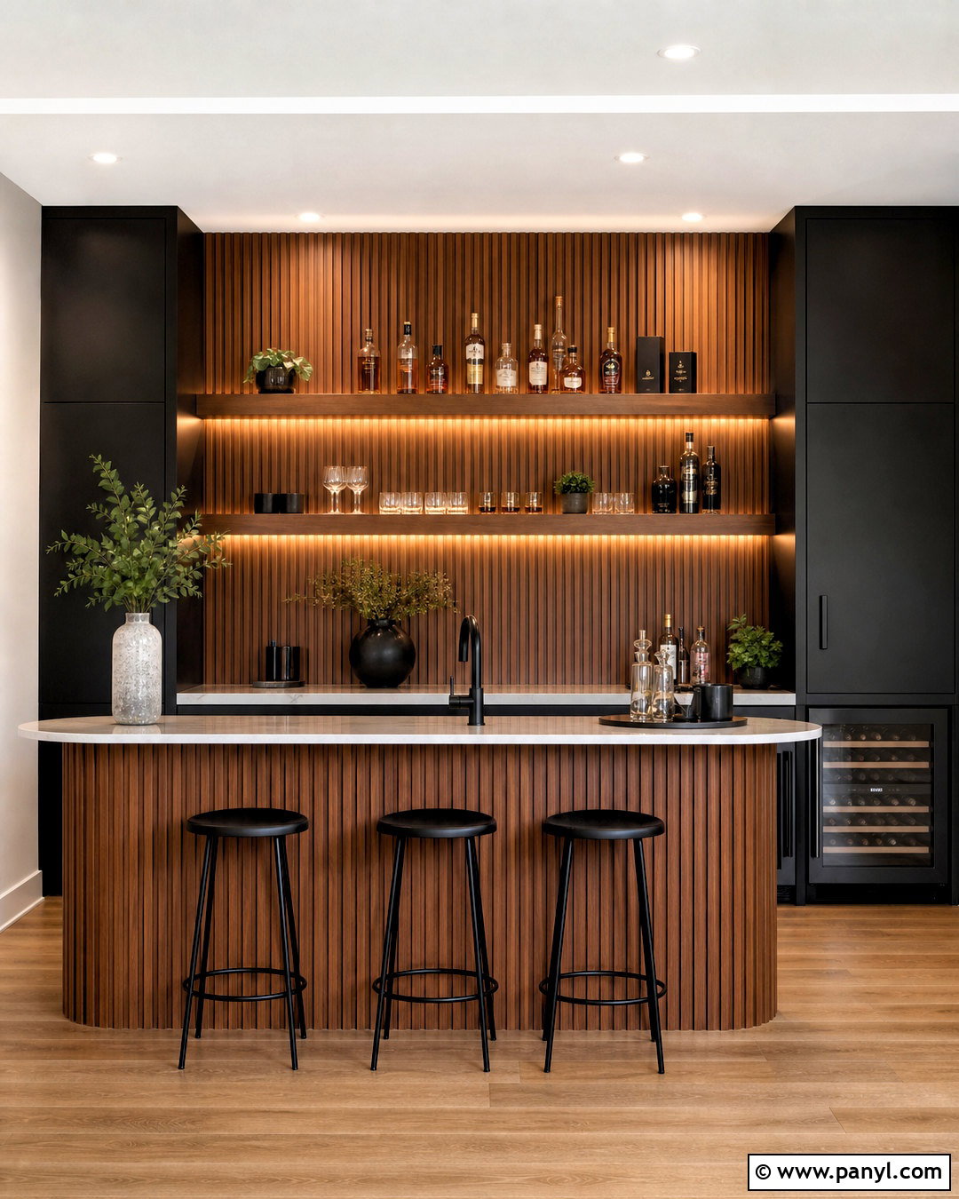 Fluted Wood Bar Wall - 20 behind bar wall ideas