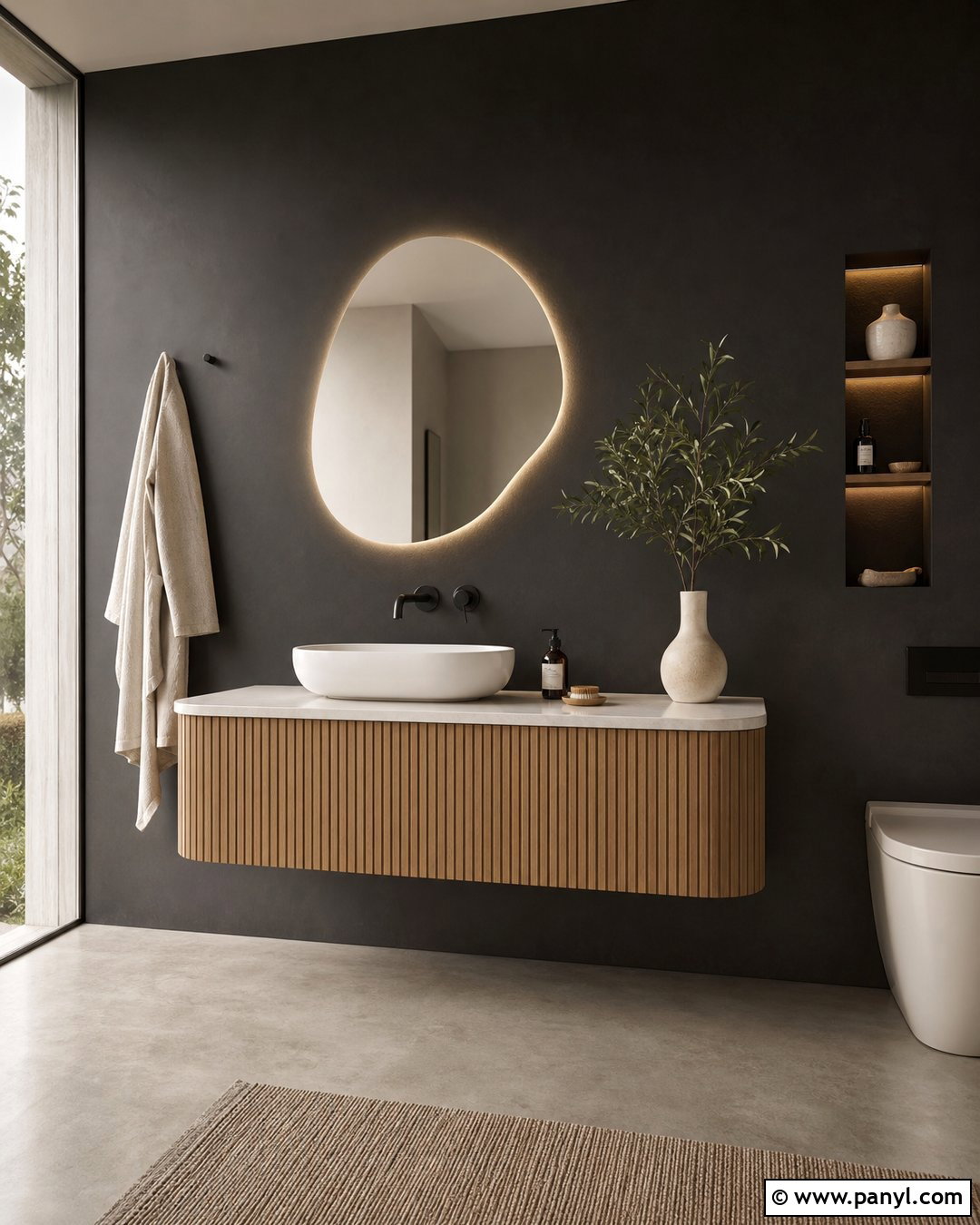Fluted Wood Bathroom Vanity With Black Wall - 20 Modern Bathroom Vanity With Black Wall Ideas