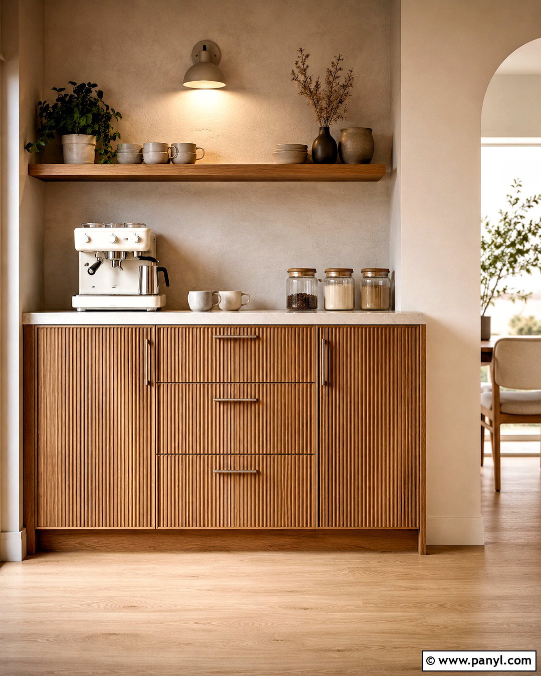 Fluted Wood Coffee Bar - 20 modern coffee bar ideas