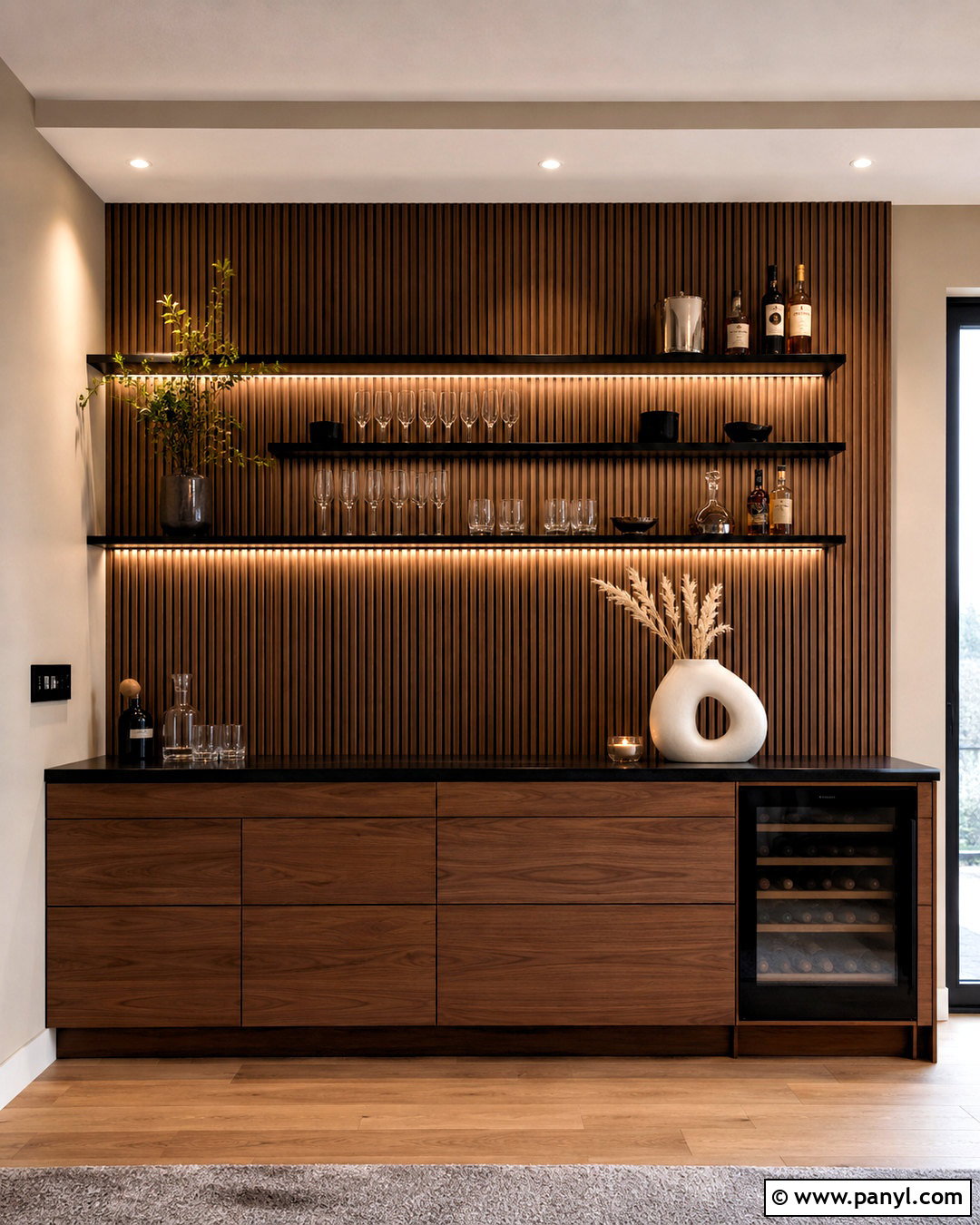 Fluted Wood Dry Bar Wall - 20 dry bar wall ideas