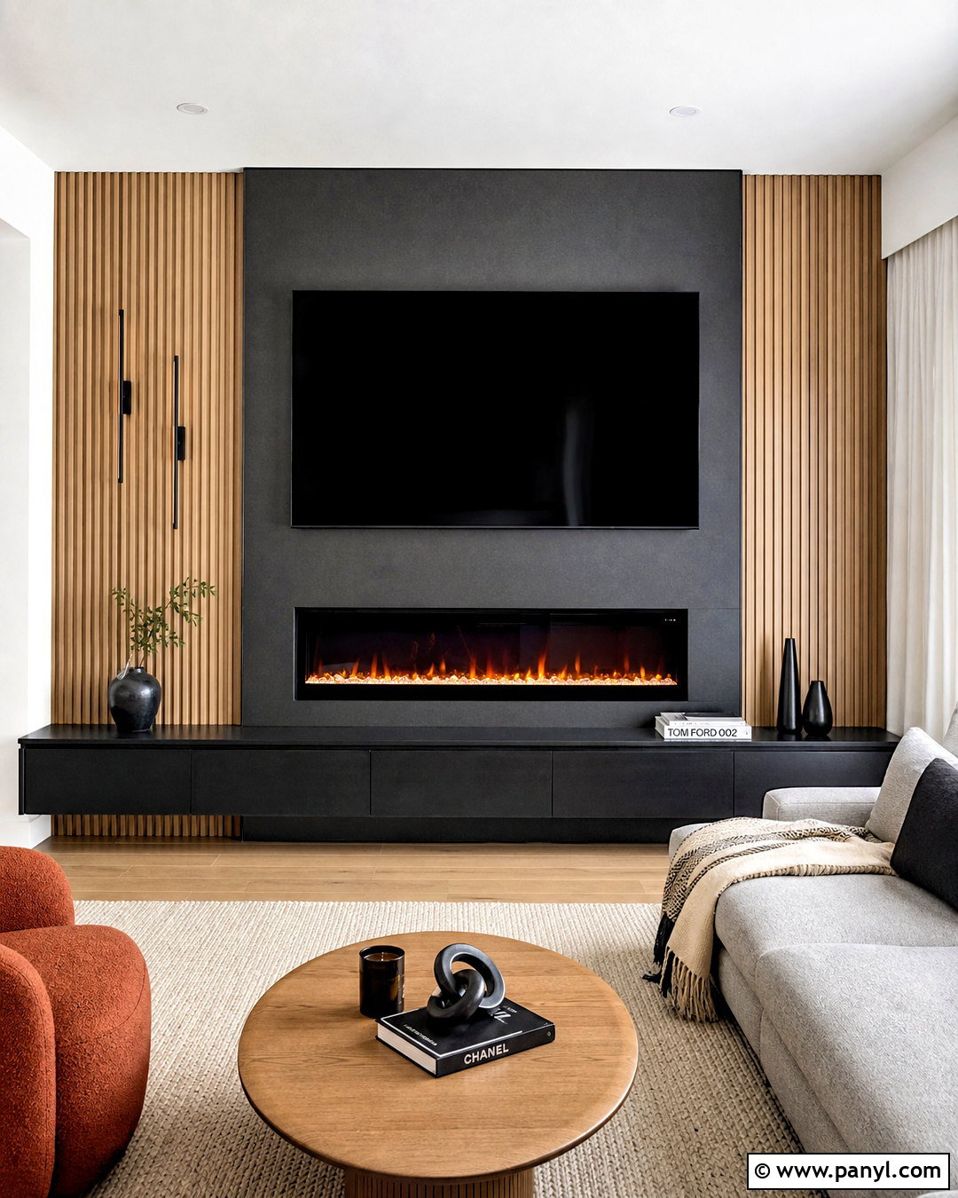 Fluted Wood Electric Fireplace With TV - 20 electric fireplace ideas with tv ideas