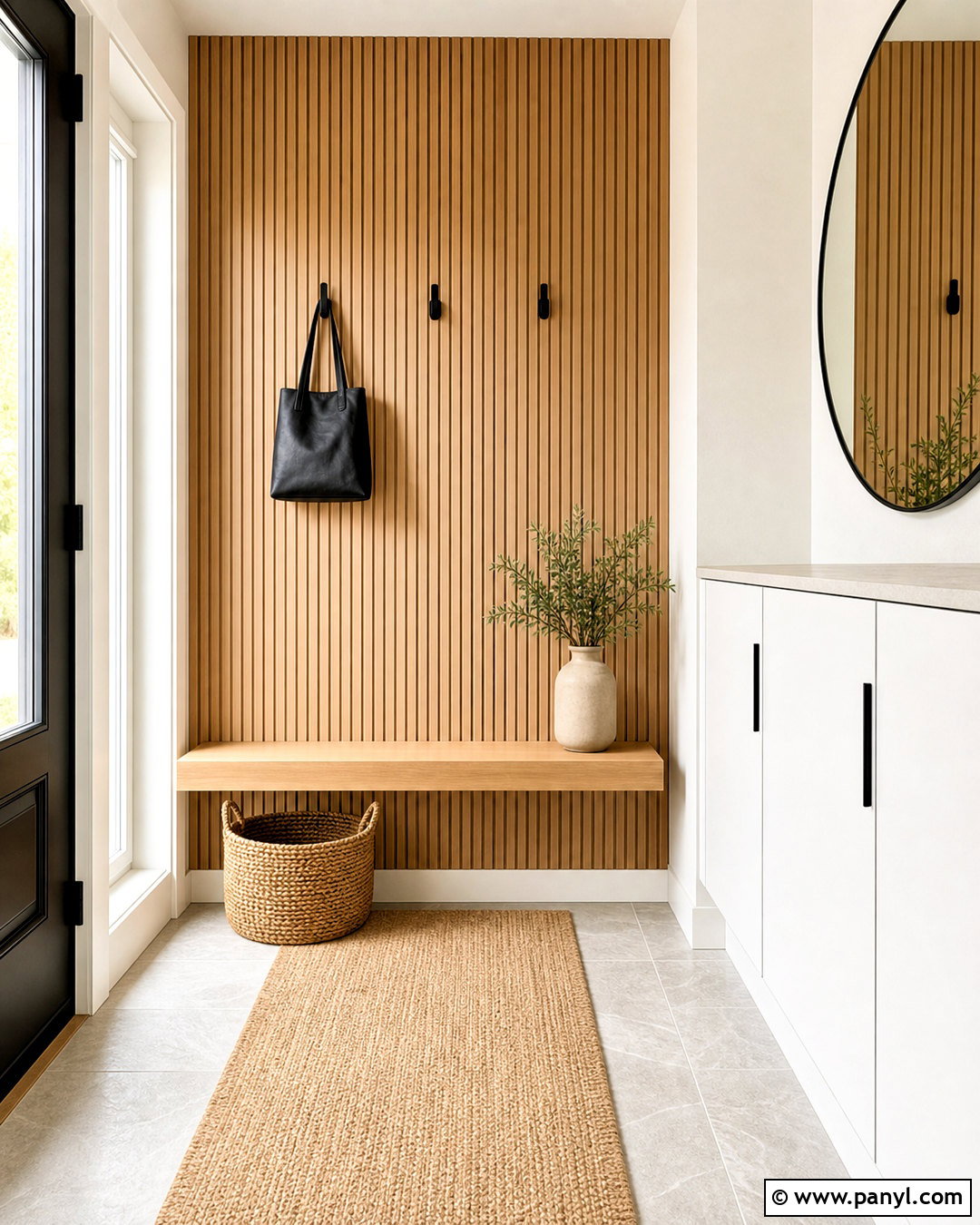 Fluted Wood Entry Accent Wall - 20 minimalist accent wall ideas