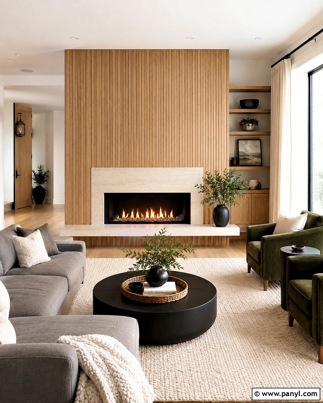 Fluted Wood Fireplace Wall - 20 modern fireplace ideas