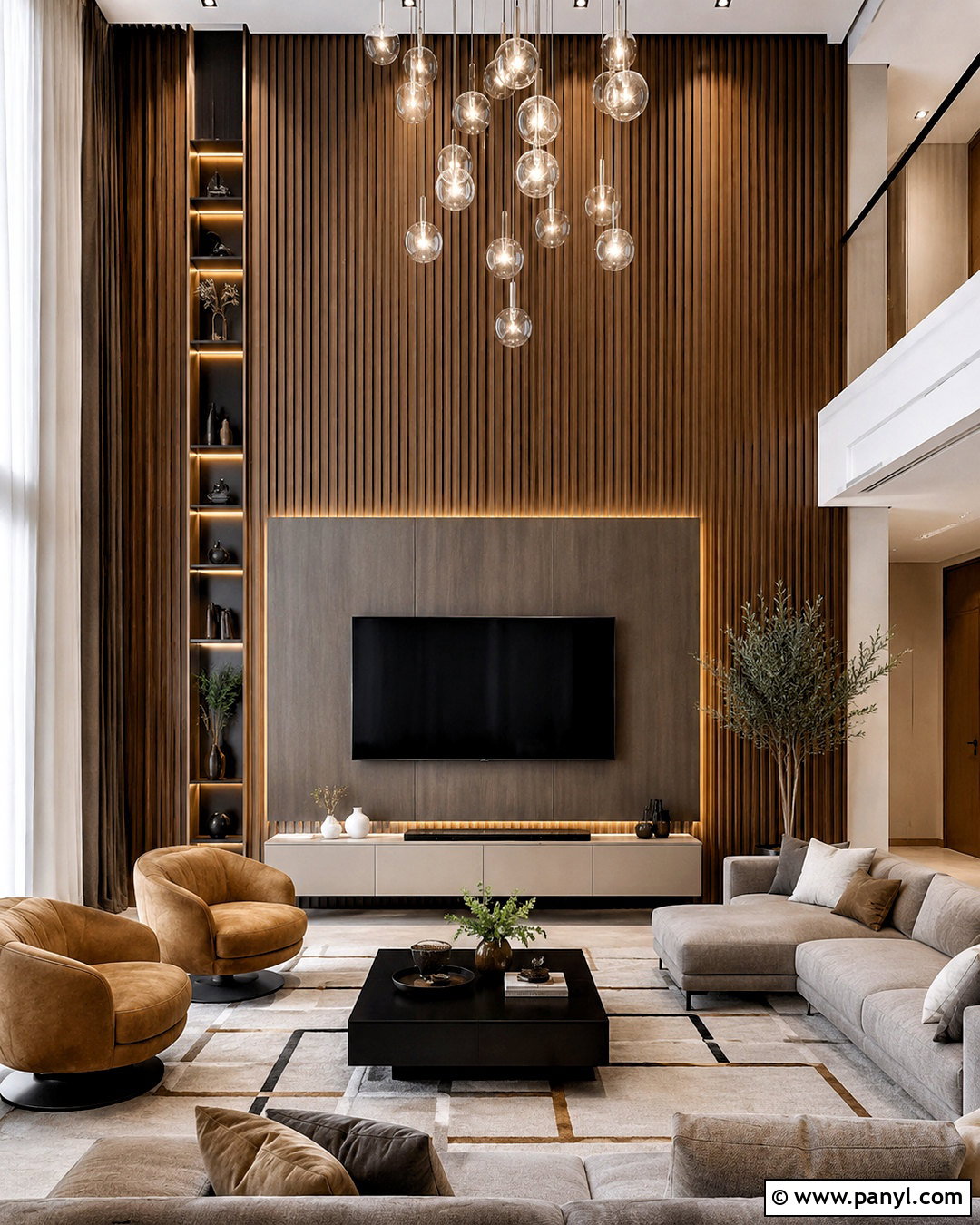Fluted Wood Panel Accent Wall - 35 tall accent wall high ceilings