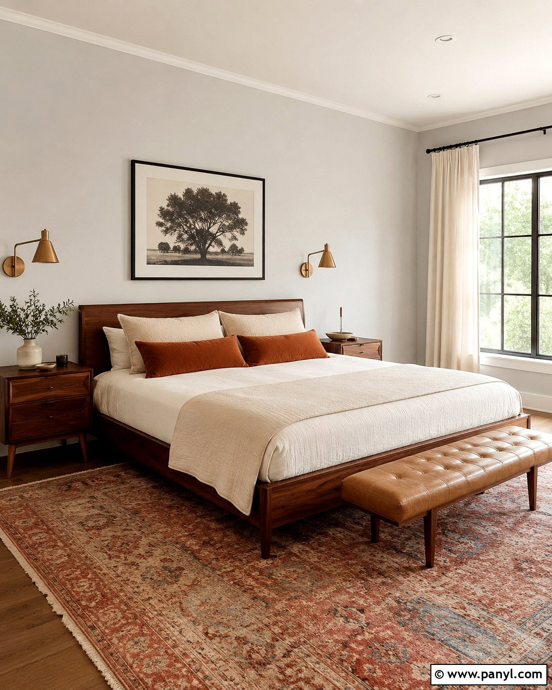 Fog Mist Bedroom With Walnut Furniture - 20 Benjamin Moore Fog Mist Walls