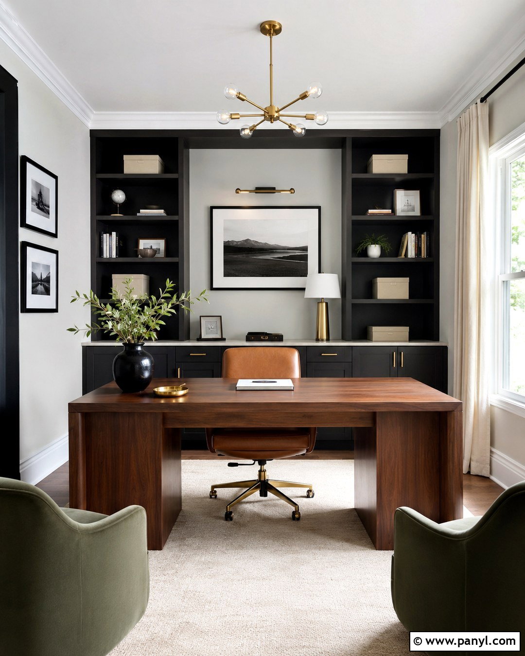 Fog Mist Home Office With Black Built-Ins - 20 Benjamin Moore Fog Mist Walls