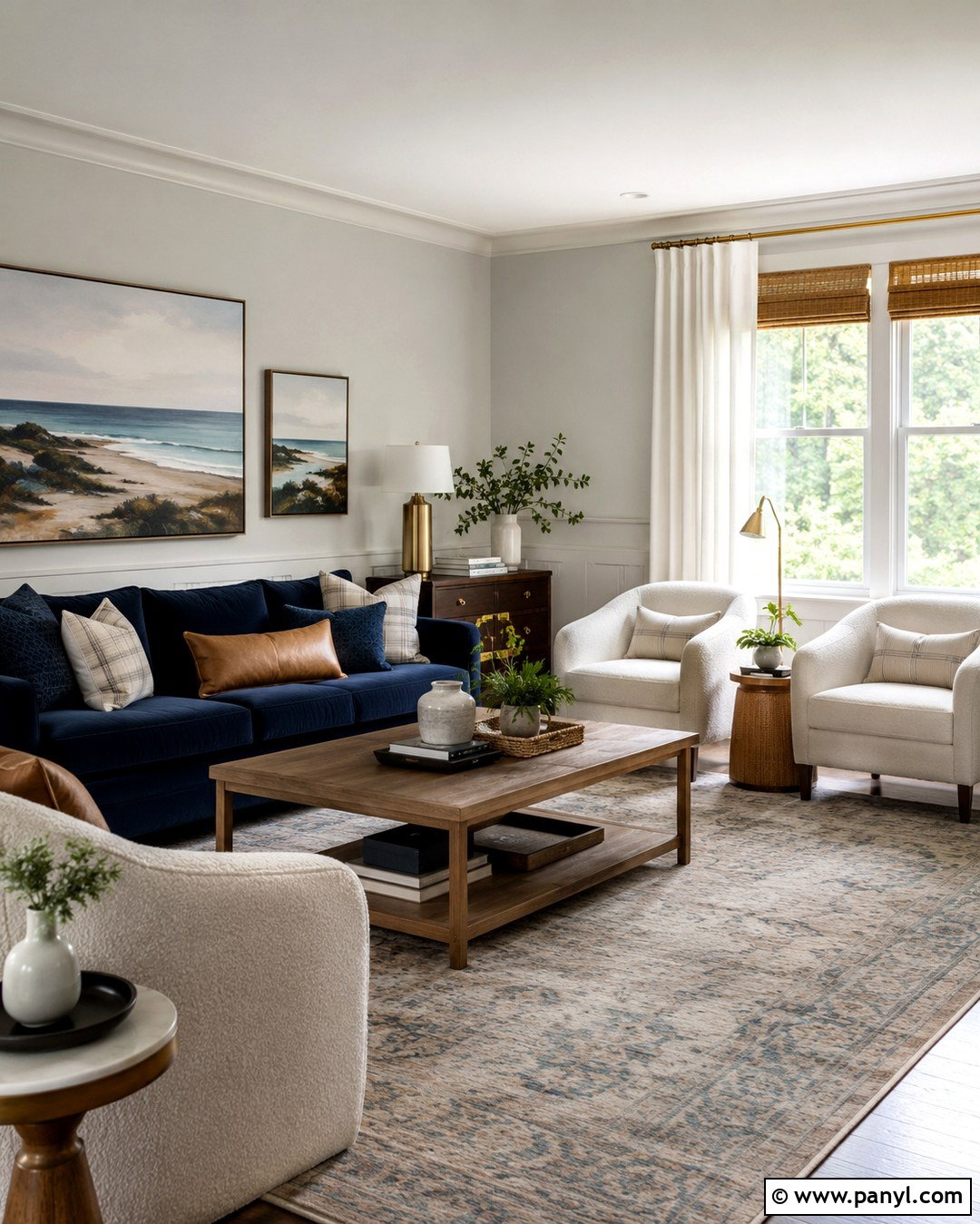 Fog Mist Living Room With Navy Accents - 20 Benjamin Moore Fog Mist Walls