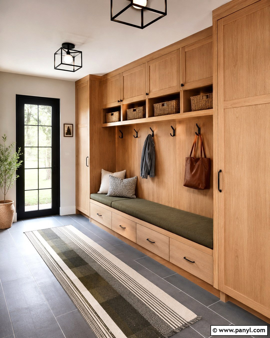 Fog Mist Mudroom With Oak Storage - 20 Benjamin Moore Fog Mist Walls
