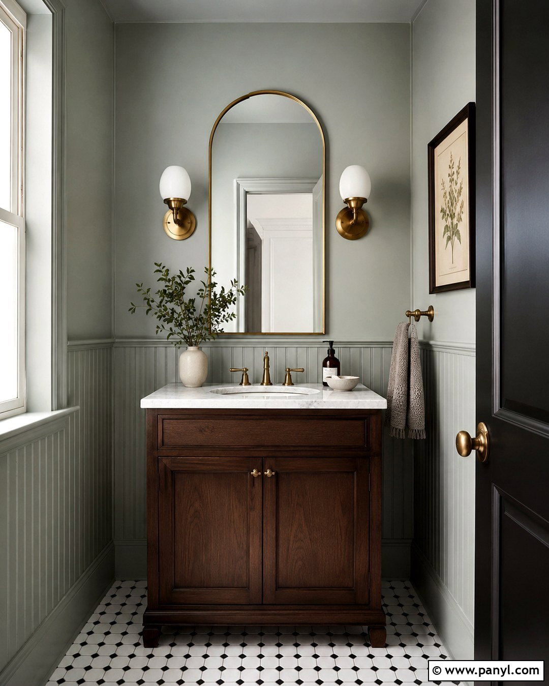Fog Mist Powder Room With Beadboard - 20 Benjamin Moore Fog Mist Walls