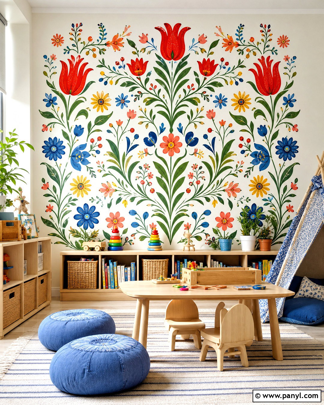 Folk Art Floral Wall Painting - 20 floral wall painting ideas