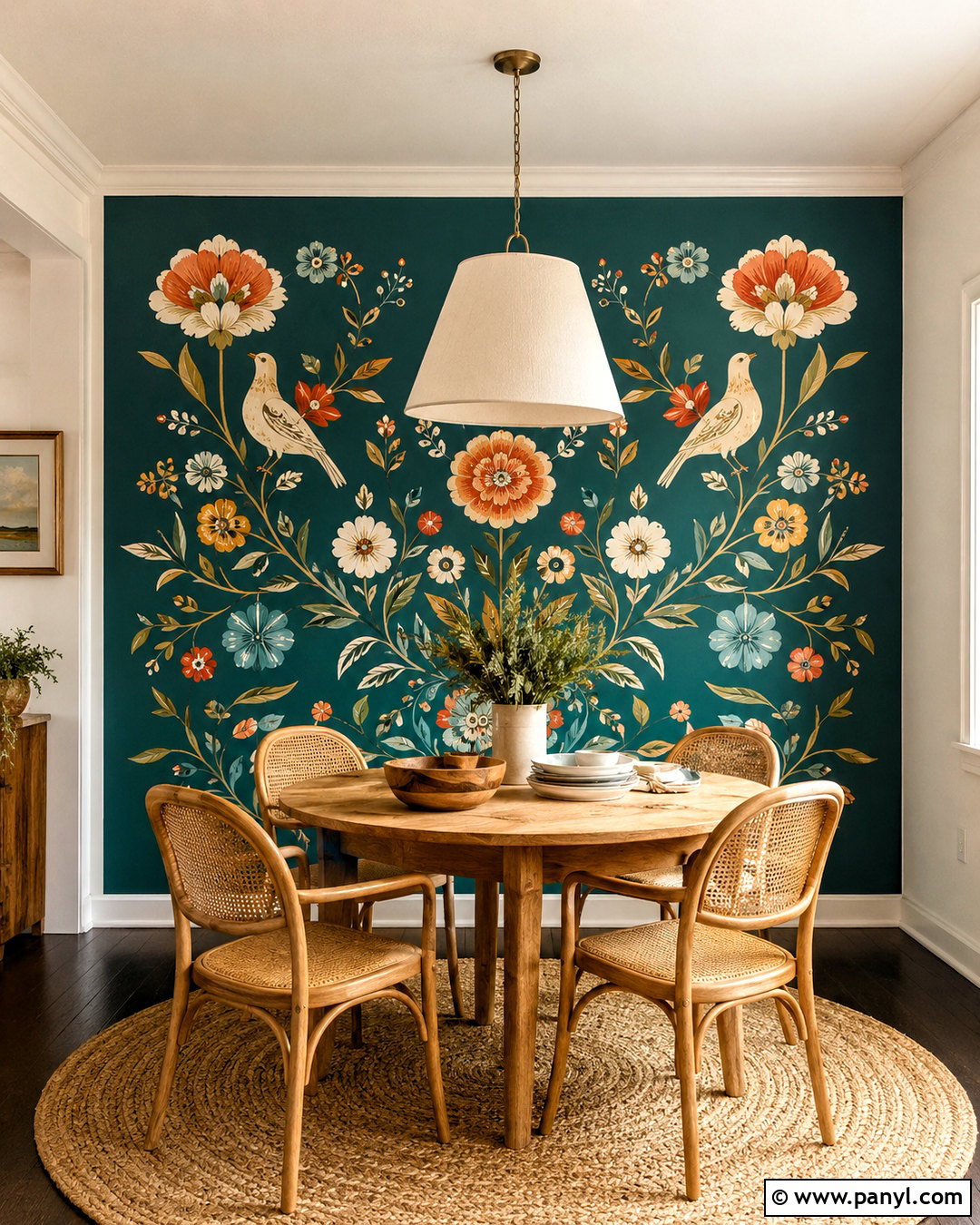 Folk Floral Accent Wall - 20 hand painted accent wall ideas