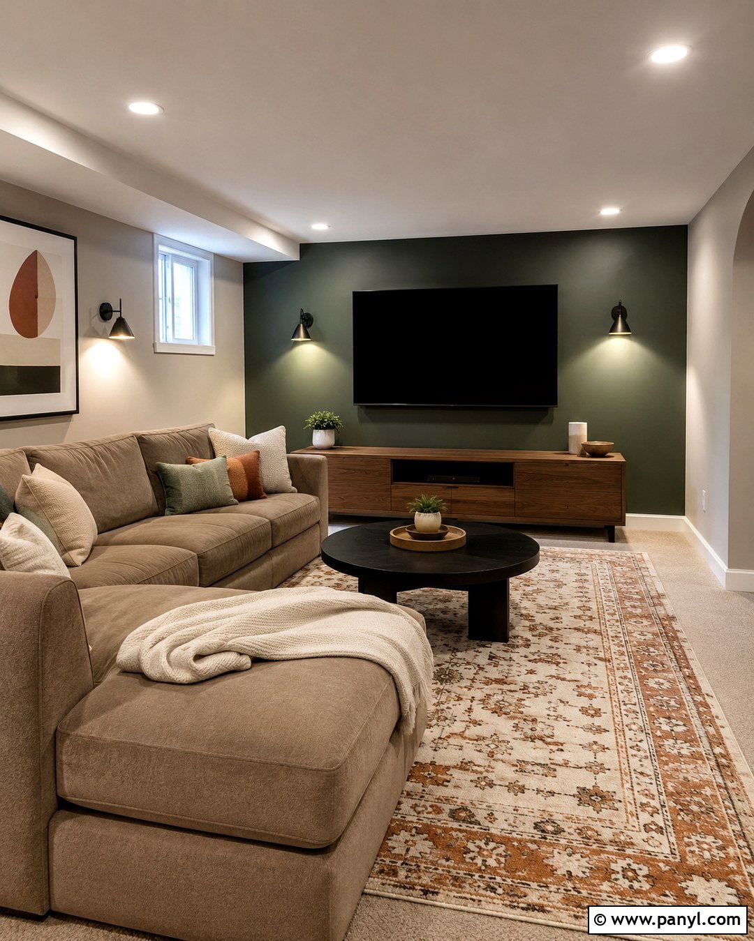 Forest Green Accent Wall Basement Media Room - 20 Forest Green Paint Color Accent Walls