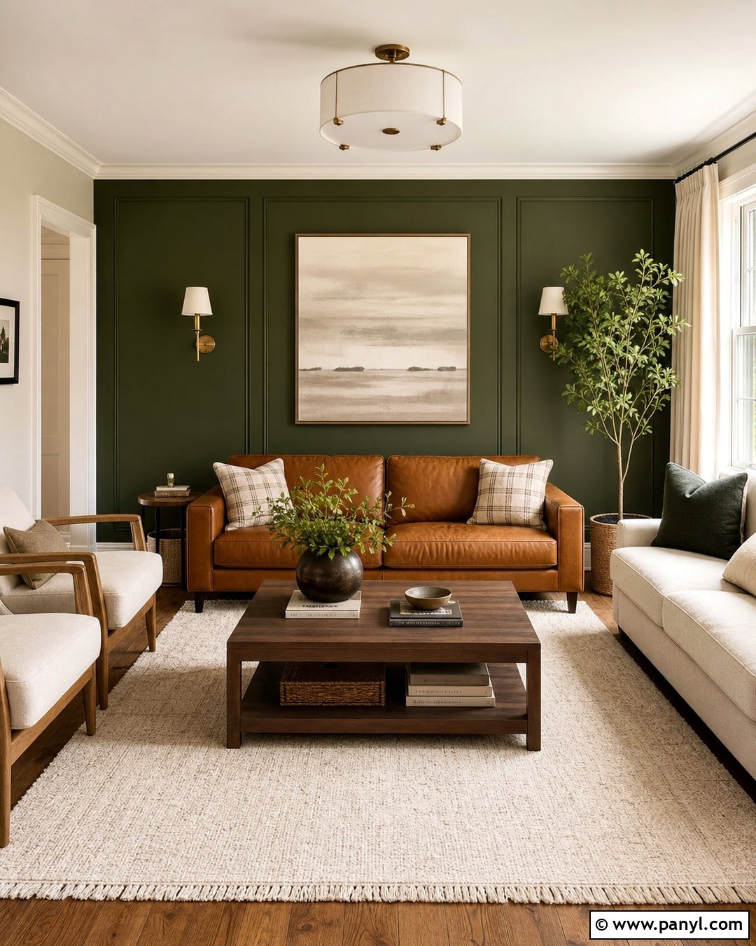 Forest Green Accent Wall Living Room - 35 green accent walls