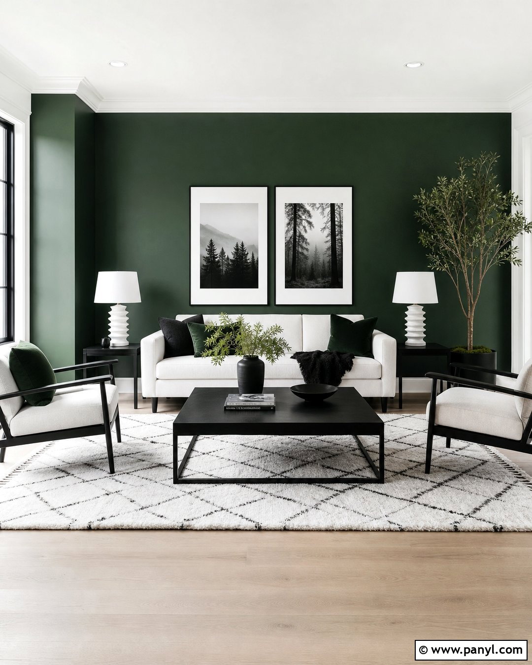 Forest Green Accent Wall With Black And White Decor - 35 forest green accent wall ideas