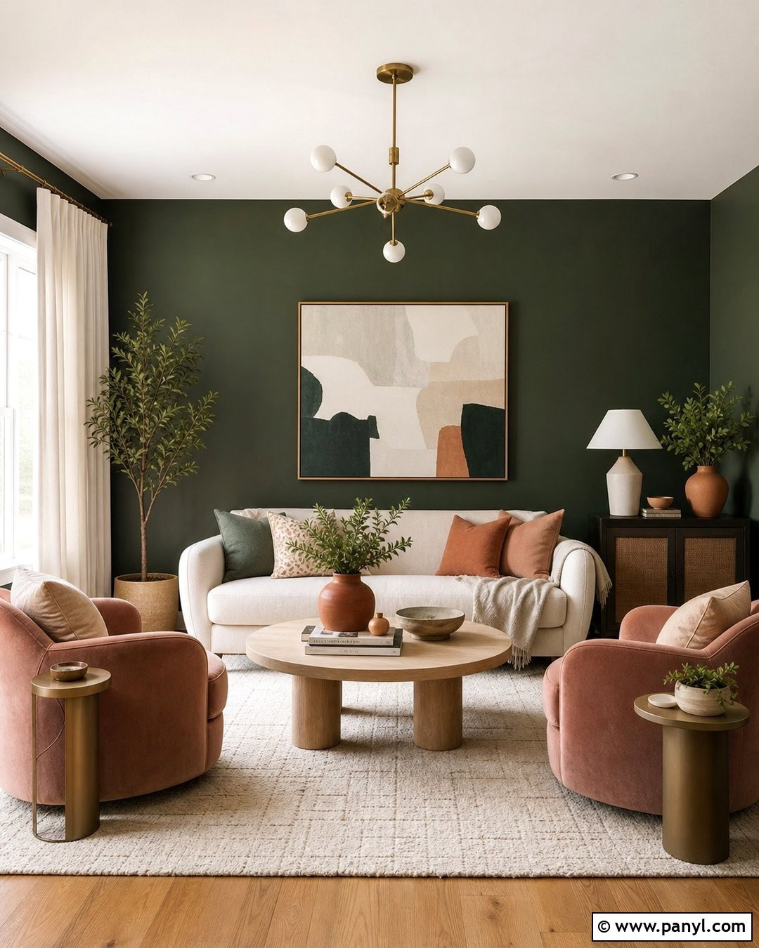 Forest Green Accent Wall With Blush Pink Decor - 35 forest green accent wall ideas
