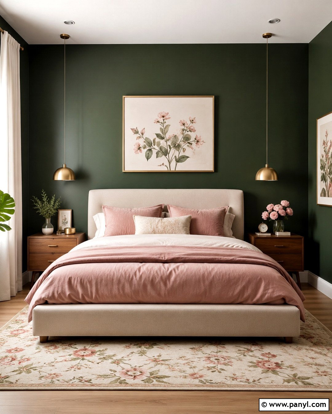 Forest Green Accent Wall With Blush Pink - 20 Forest Green Paint Color Accent Walls