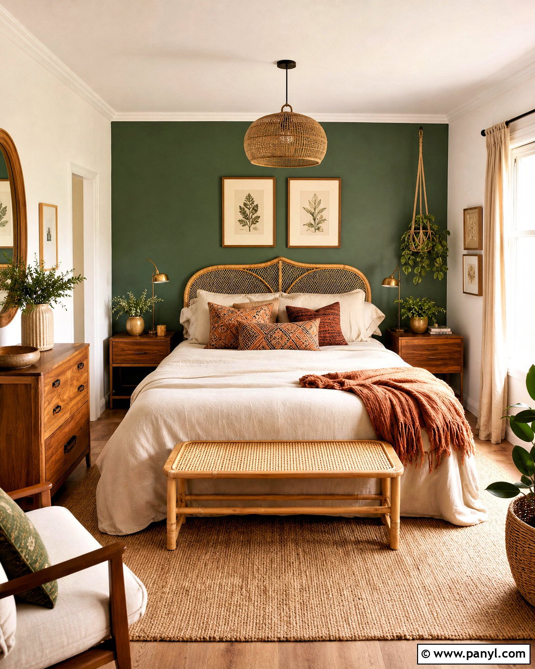 Forest Green Accent Wall With Boho Decor - 20 forest green accent wall bedroom ideas
