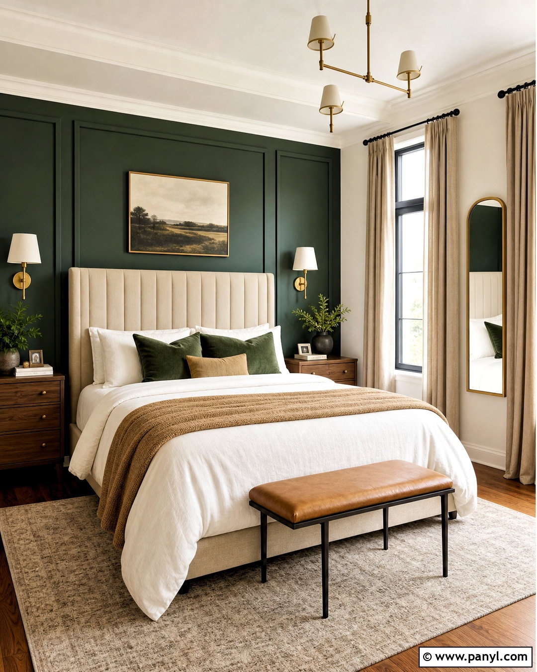 Forest Green Accent Wall With Brass Accents - 20 forest green accent wall bedroom ideas