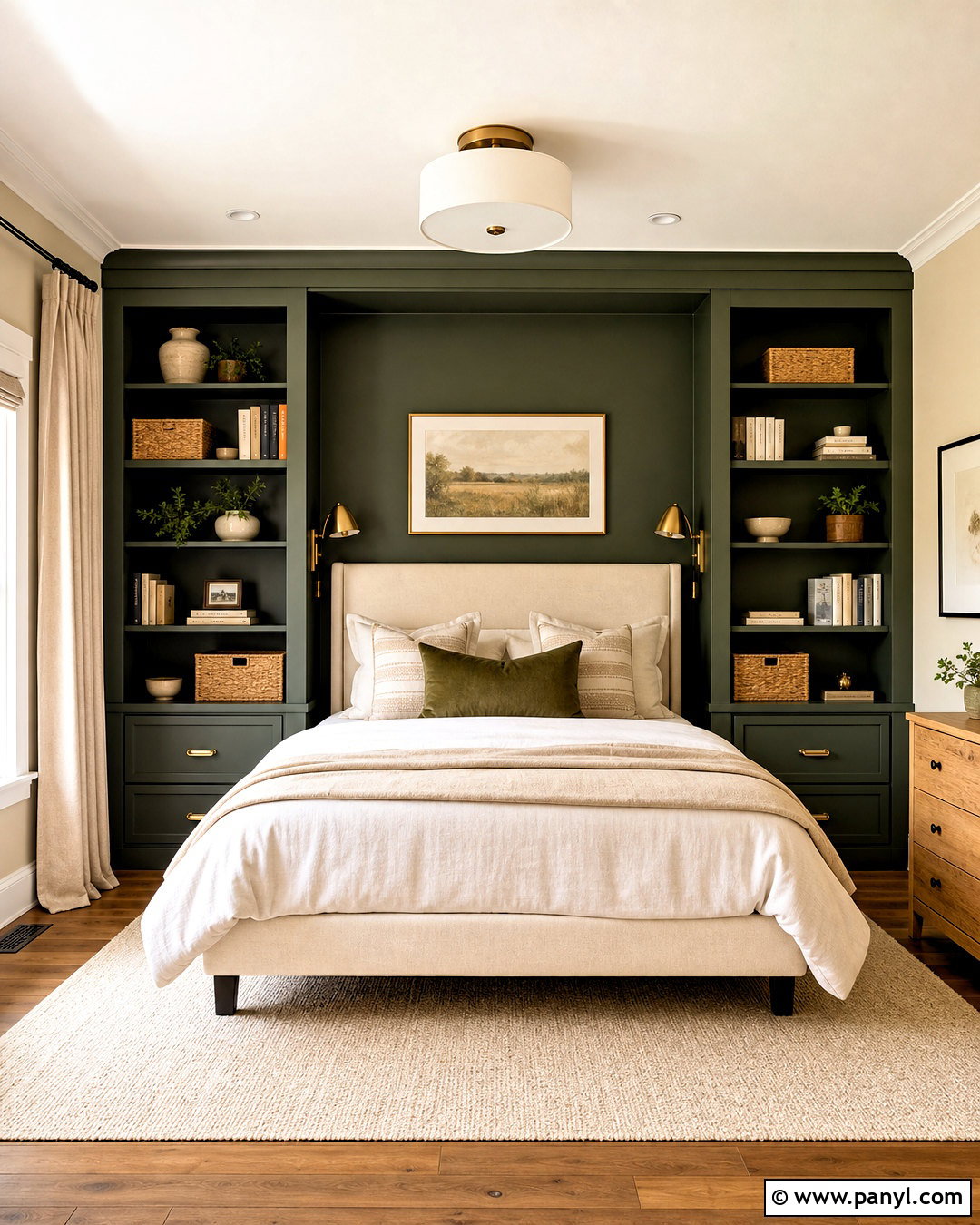 Forest Green Accent Wall With Built-In Shelves - 20 forest green accent wall bedroom ideas