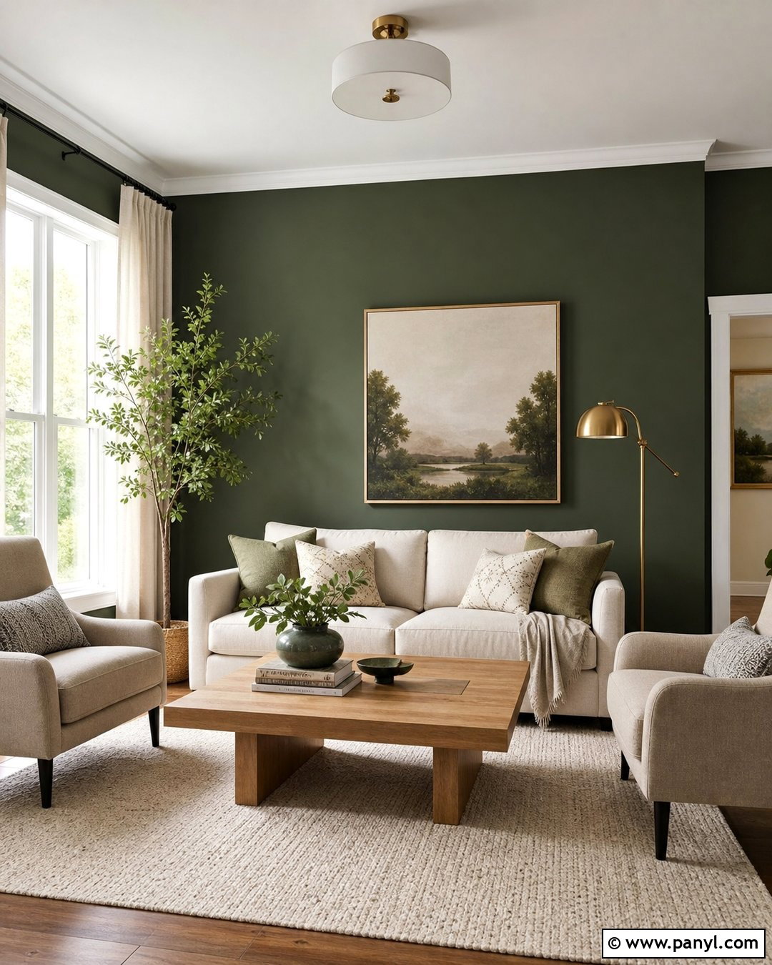 Forest Green Accent Wall With Cream Sofa - 35 forest green accent wall ideas