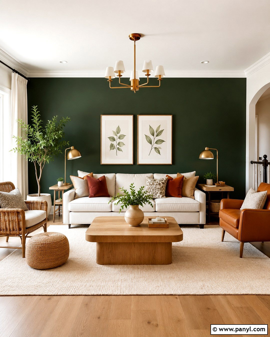 Forest Green Accent Wall With Cream Sofa - 20 Forest Green Paint Color Accent Walls