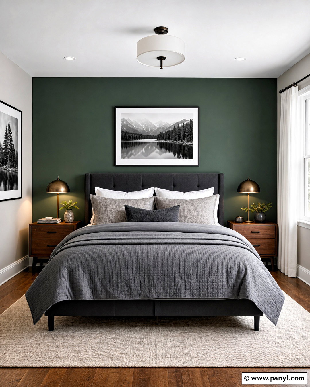 Forest Green Accent Wall With Gray Bedding - 20 forest green accent wall bedroom ideas