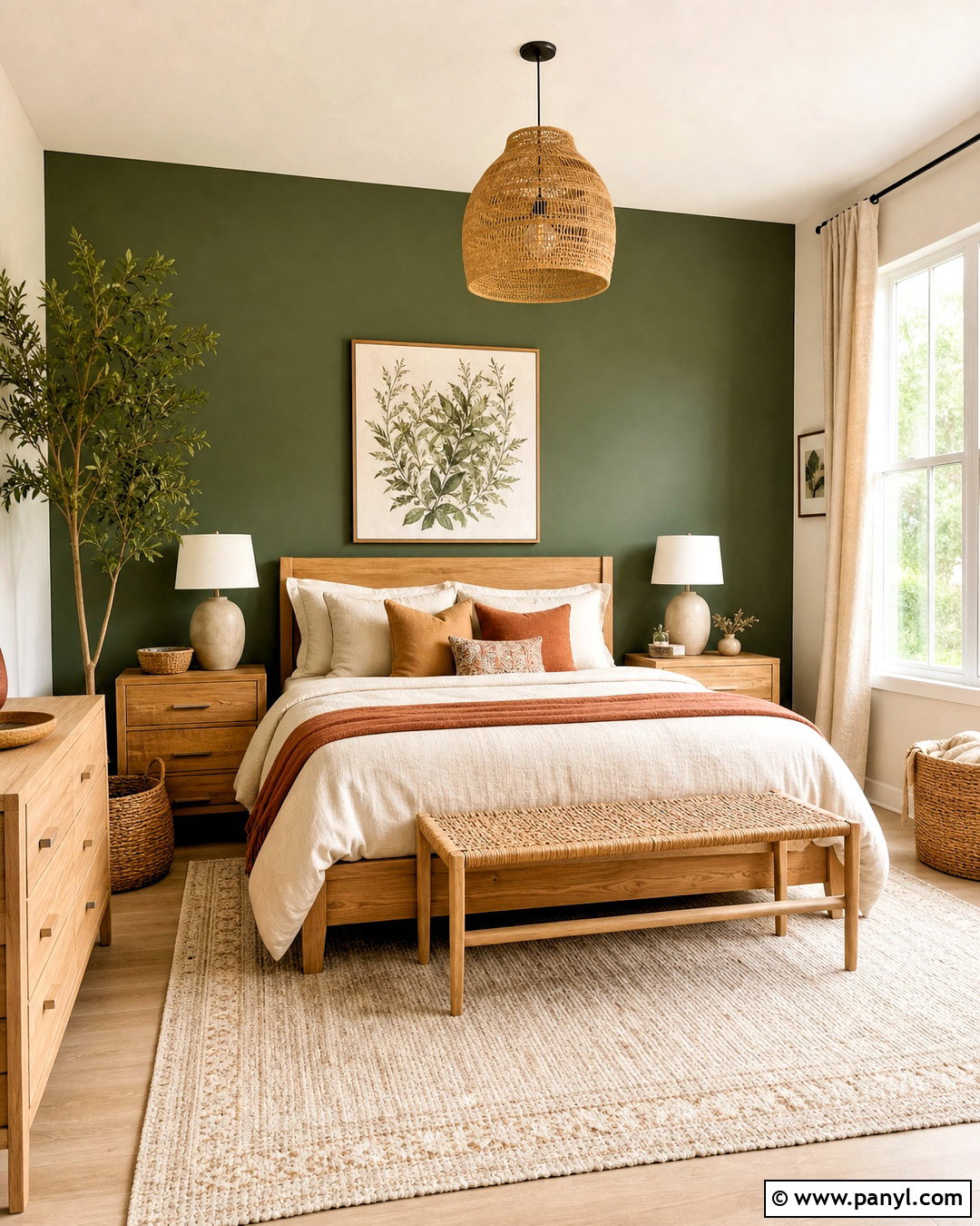 Forest Green Accent Wall With Natural Oak Furniture - 20 forest green accent wall bedroom ideas