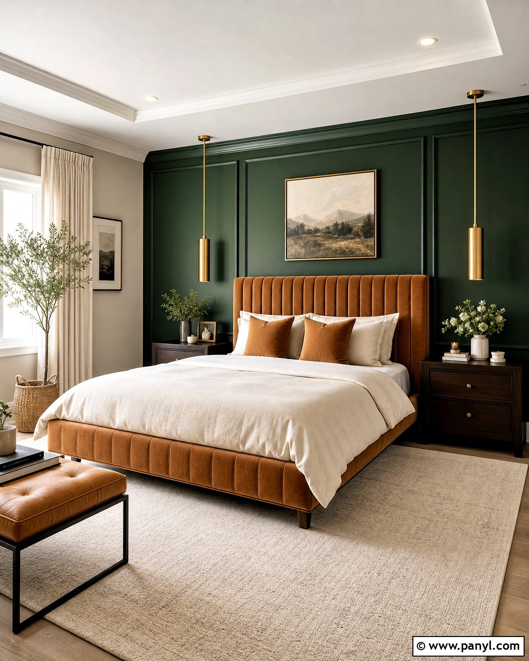 Forest Green Accent Wall With Velvet Headboard - 20 forest green accent wall bedroom ideas