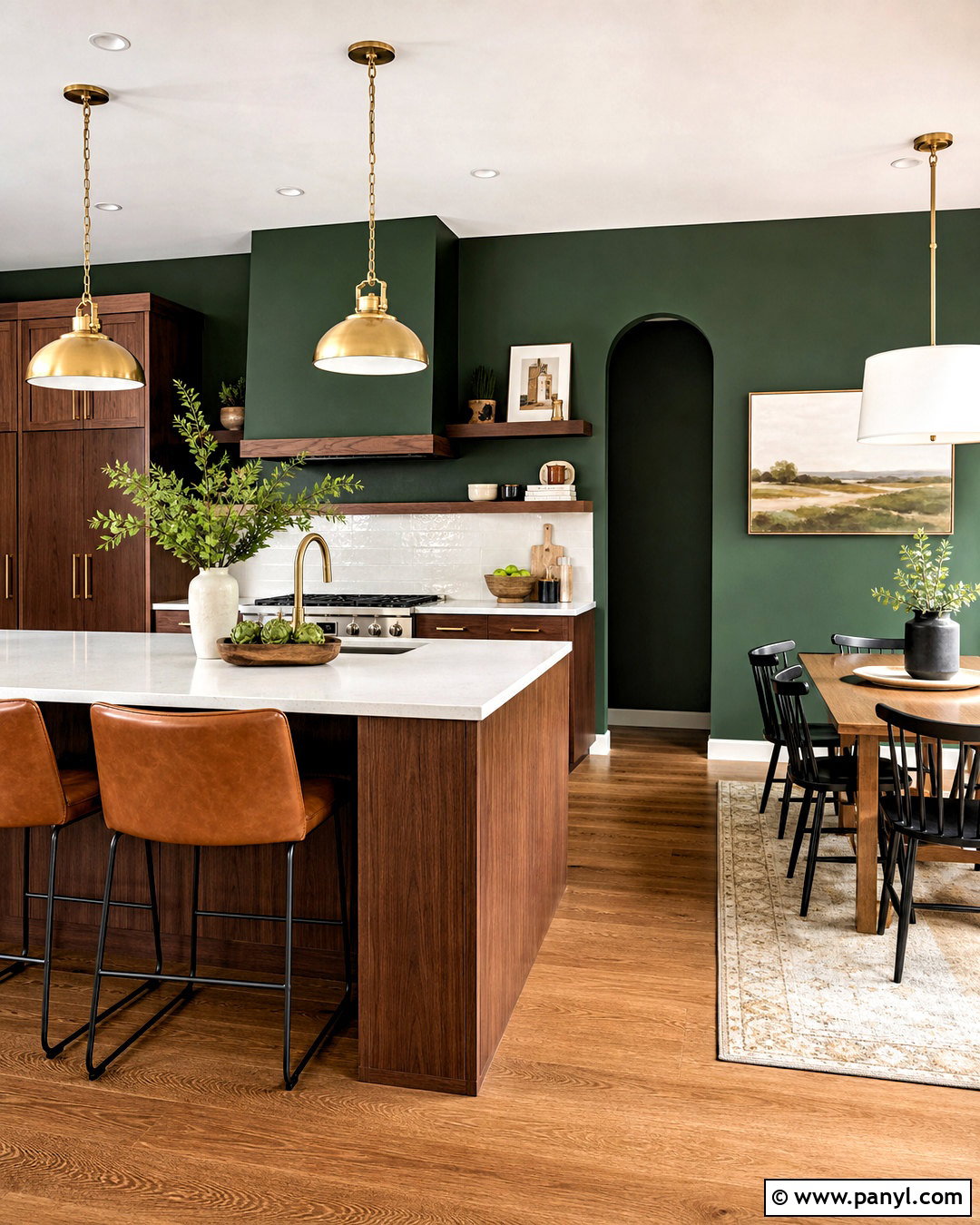Forest Green Accent Wall With Walnut Cabinets - 20 green accent wall kitchen ideas