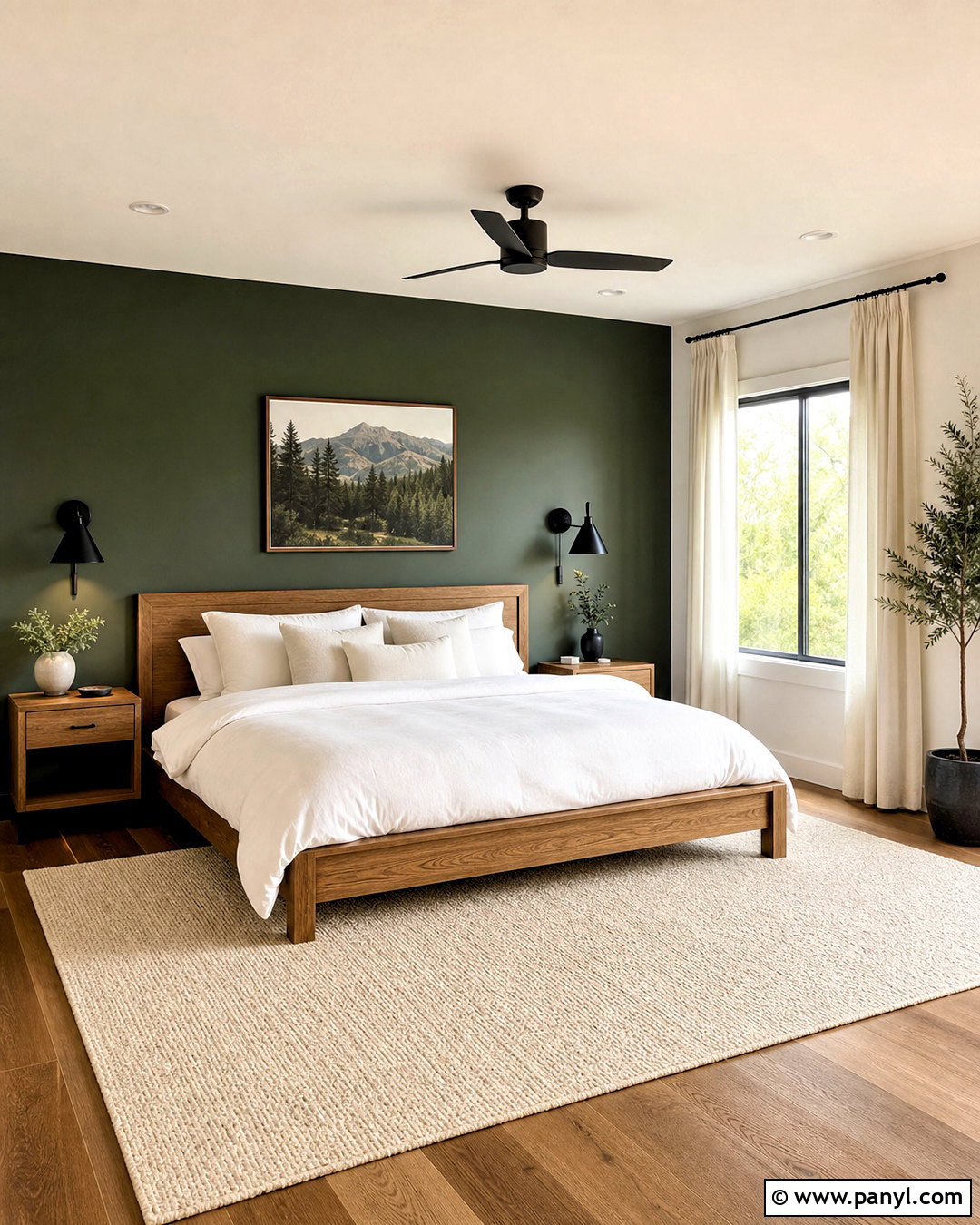 Forest Green Accent Wall With White Bedding - 20 forest green accent wall bedroom ideas