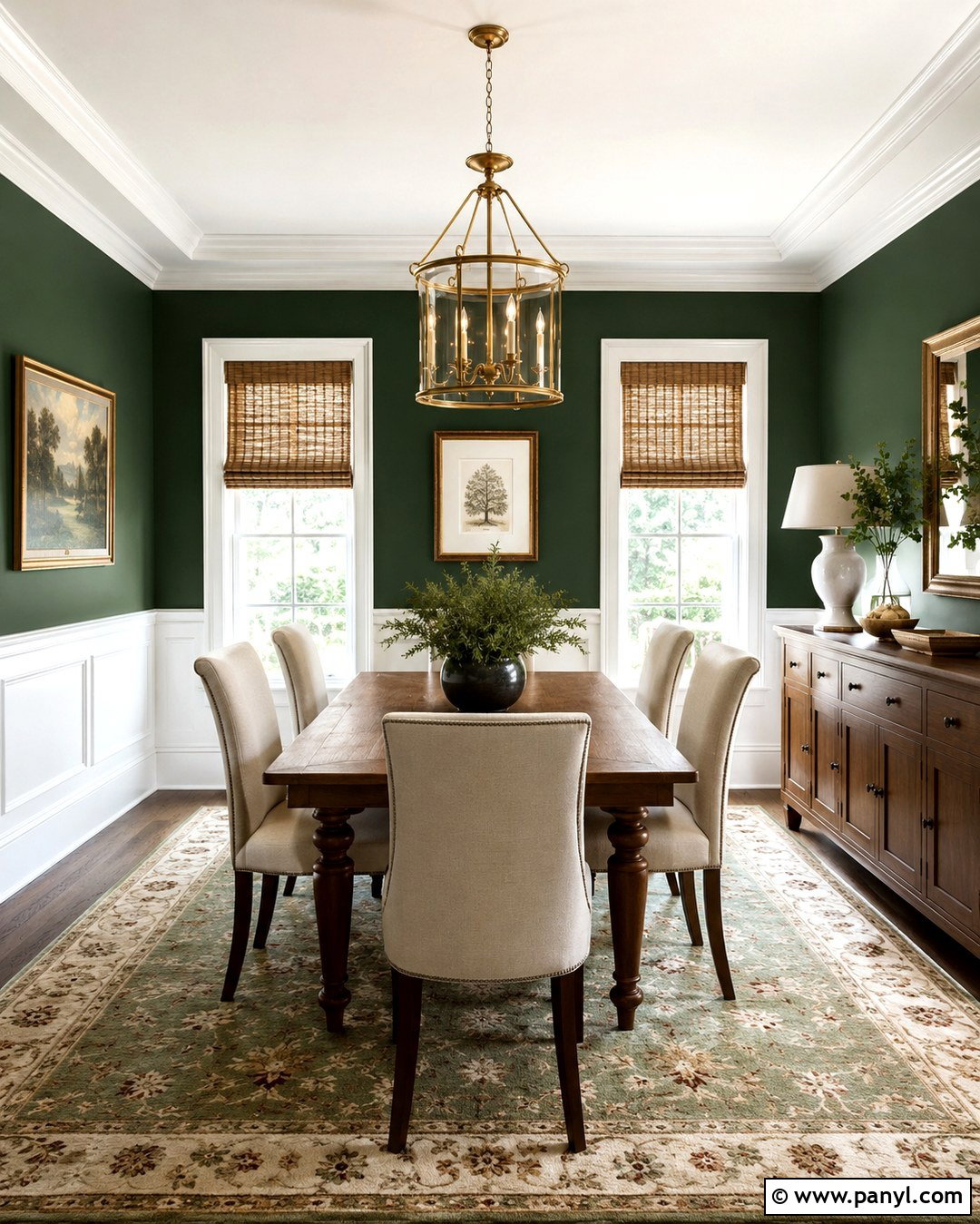 Forest Green Accent Wall With White Wainscoting - 20 Forest Green Paint Color Accent Walls