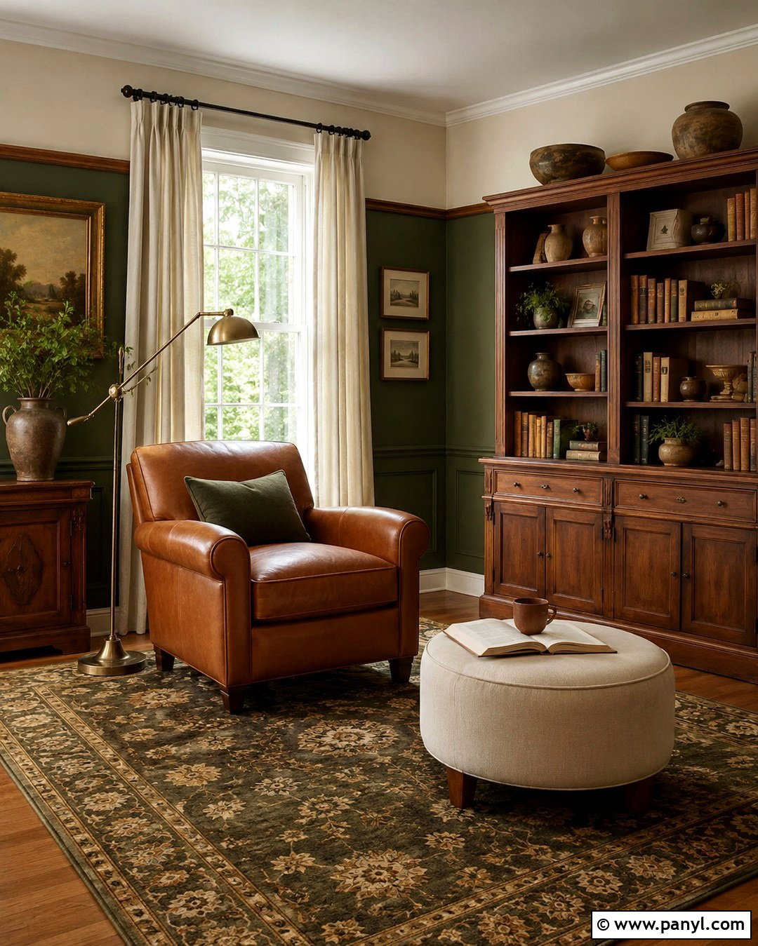 Forest Green And Beige Reading Room - 20 Rooms With Two Color Walls