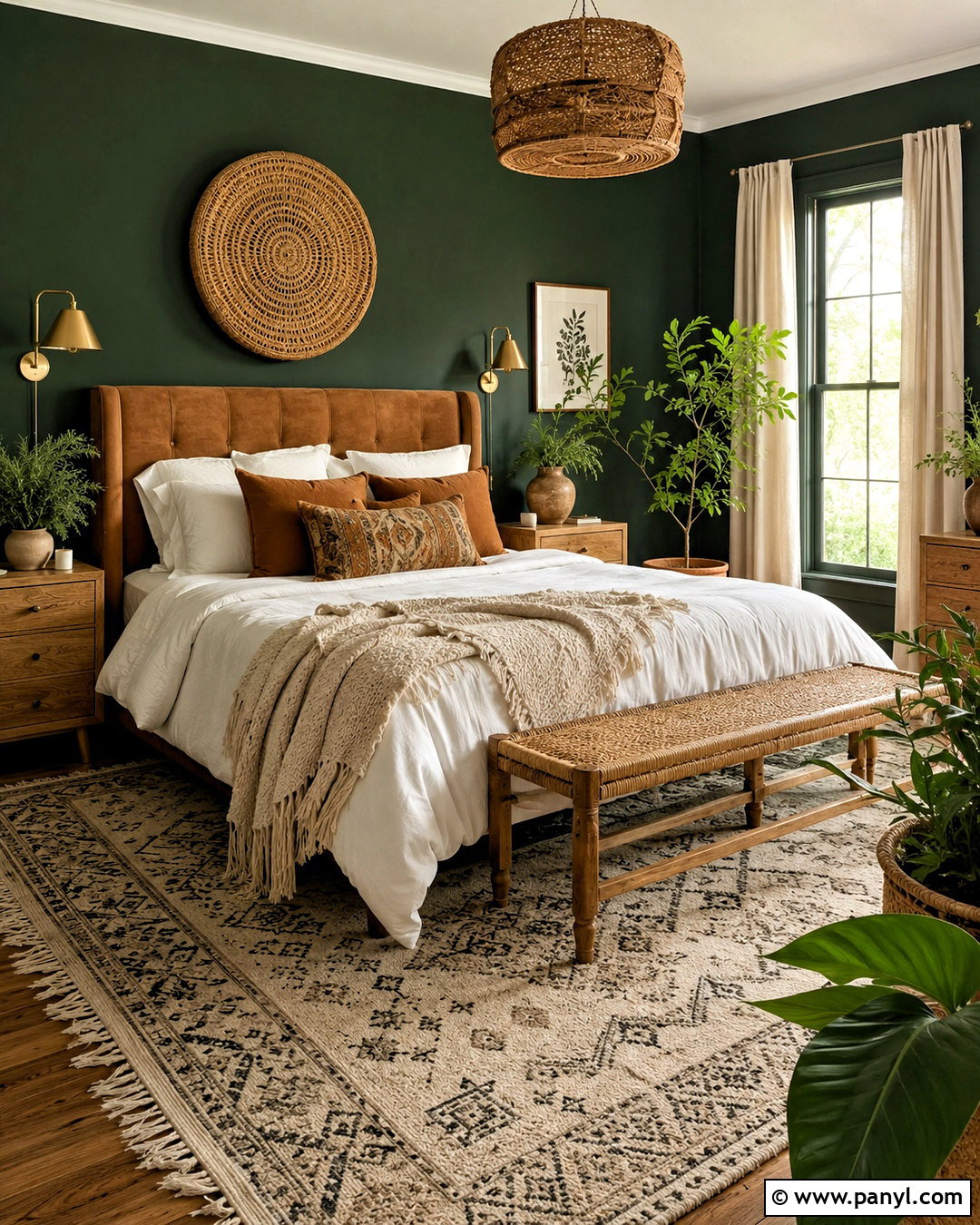 Forest Green And Camel Boho Bedroom - 20 boho bedroom color palettes
