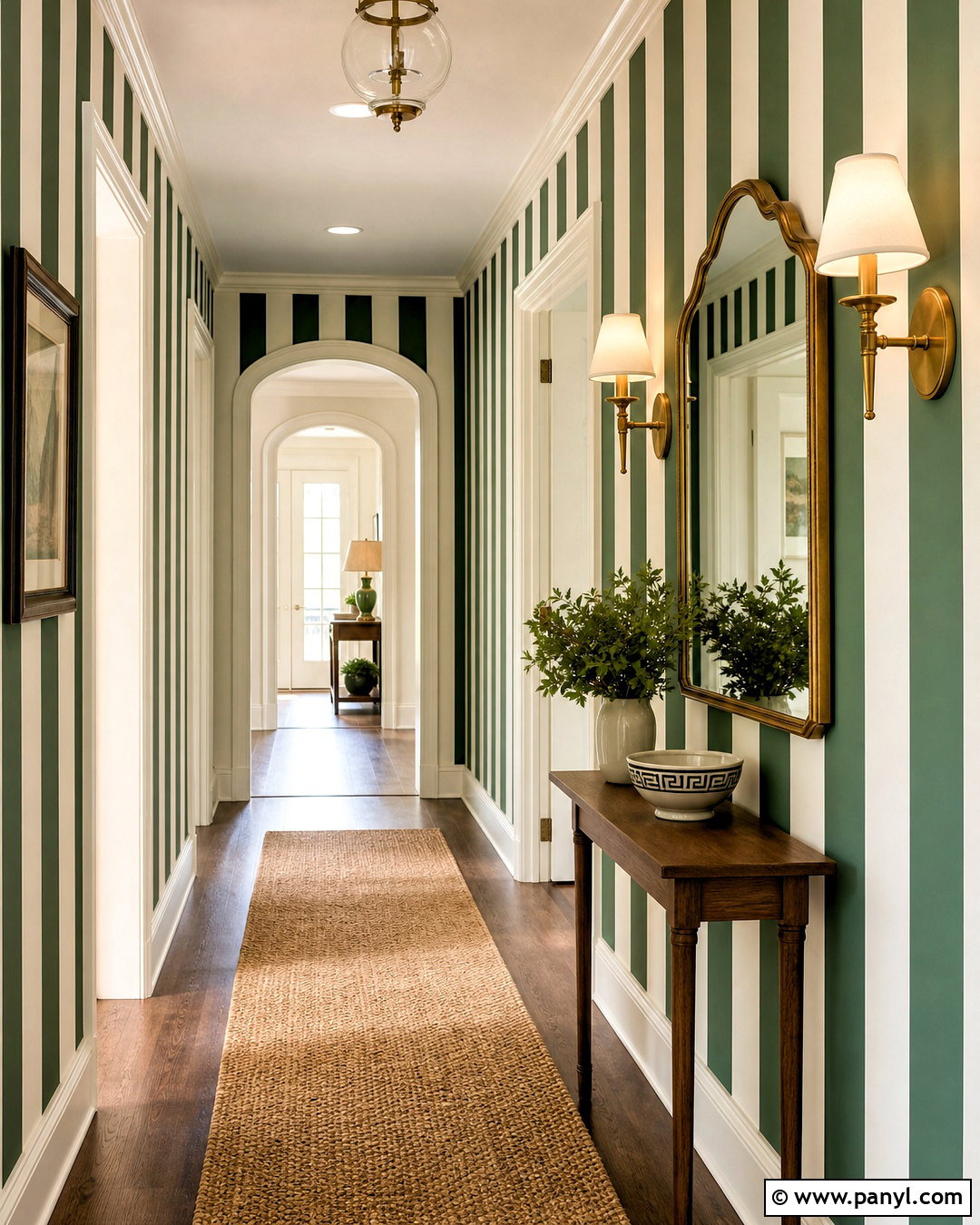 Forest Green And Cream Vertical Striped Hallway - 20 striped walls vertical ideas