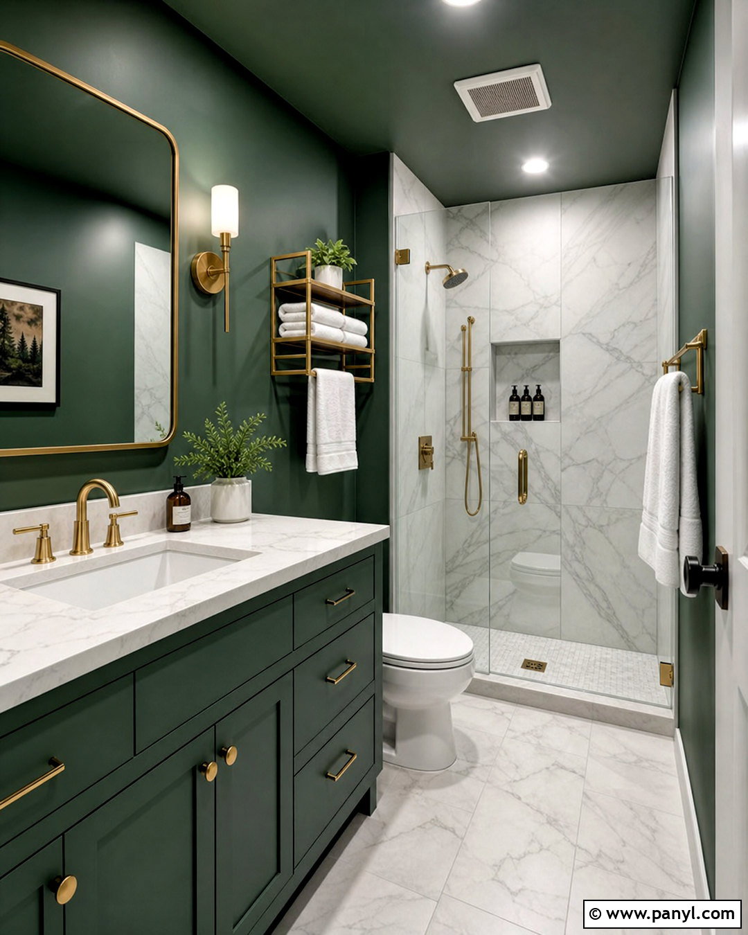 Forest Green And Marble Bathroom - 20 small bathroom colour schemes