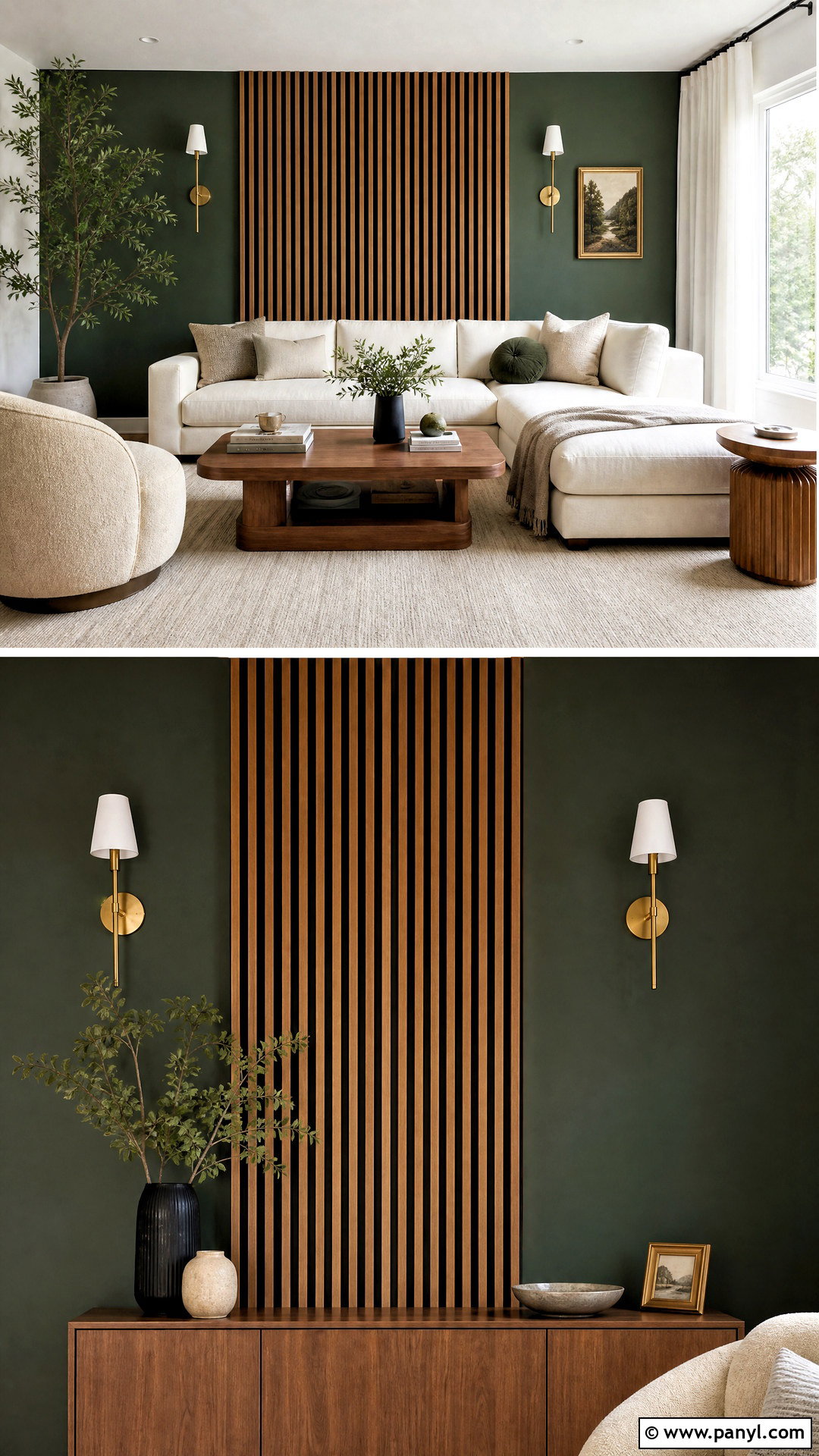 Forest Green And Natural Wood Accent Wall - 20 2 tone accent wall ideas