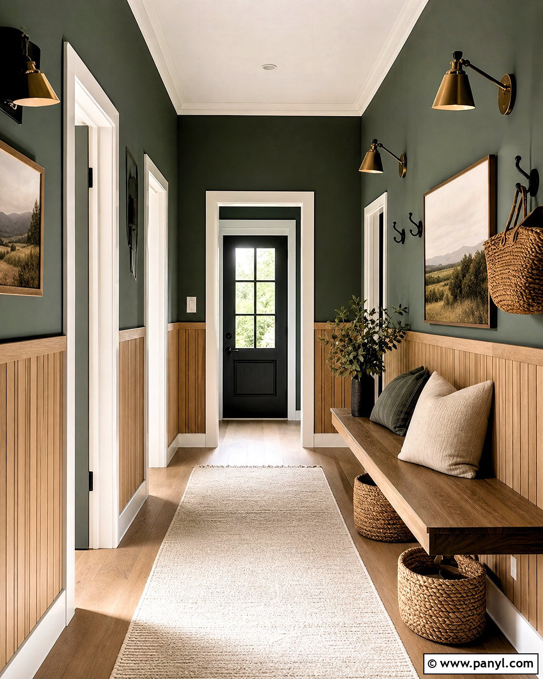 Forest Green And Natural Wood Hallway - 20 two tone hallway ideas