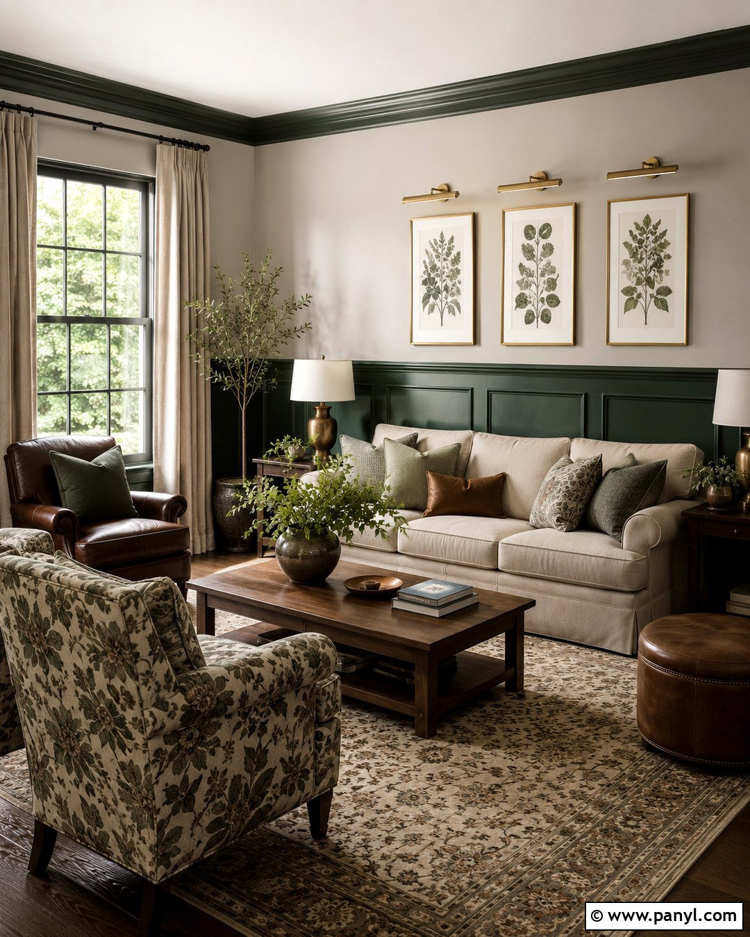 Forest Green And Pale Greige Interior Walls - 20 Colour Combination For Interior Walls