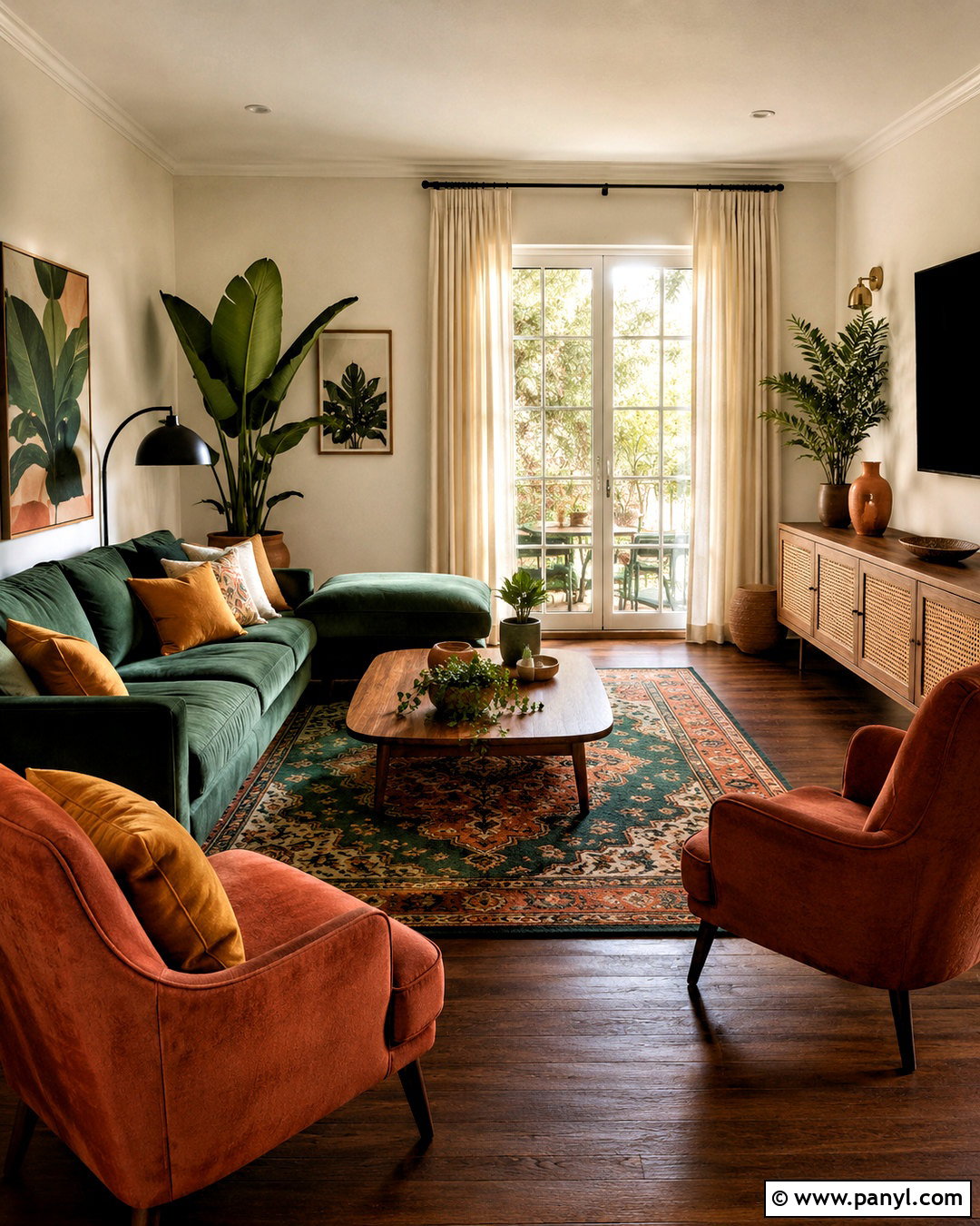 Forest Green And Terracotta Boho Living Room - 20 boho living room color scheme ideas