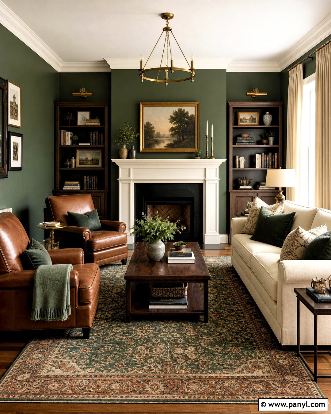 Forest Green And Warm White Living Room - 20 room color design ideas